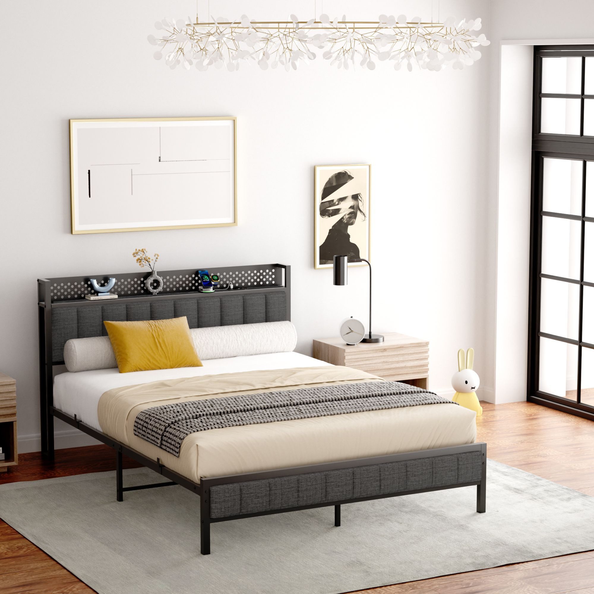 STILVORA Jugendbett Metallbett 140x200 Bettgestell bett mit Steckdose,led Beleuchtung (1-tlg)