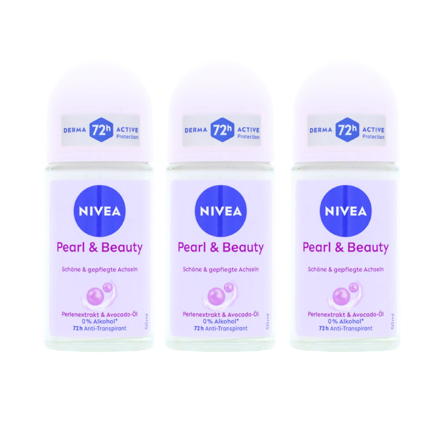 Nivea Deo-Roller 3 x NIVEA Pearl & Beauty Deo Roll On Antitranspirant je 50 ml Blumig