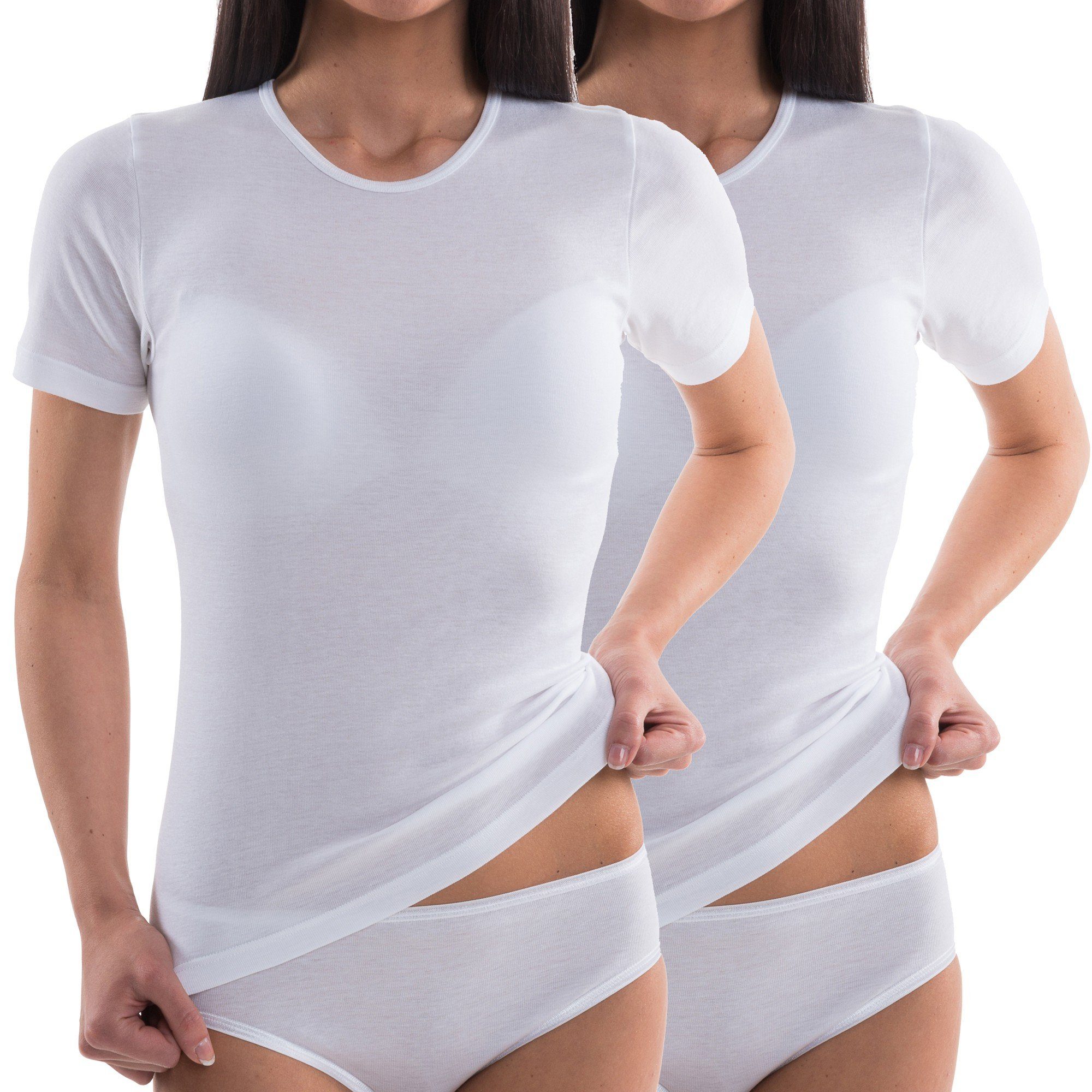 HERMKO Unterziehshirt 17800 Damen kurzarm Unterhemd 2er Pack (Weitere Farben) weiß