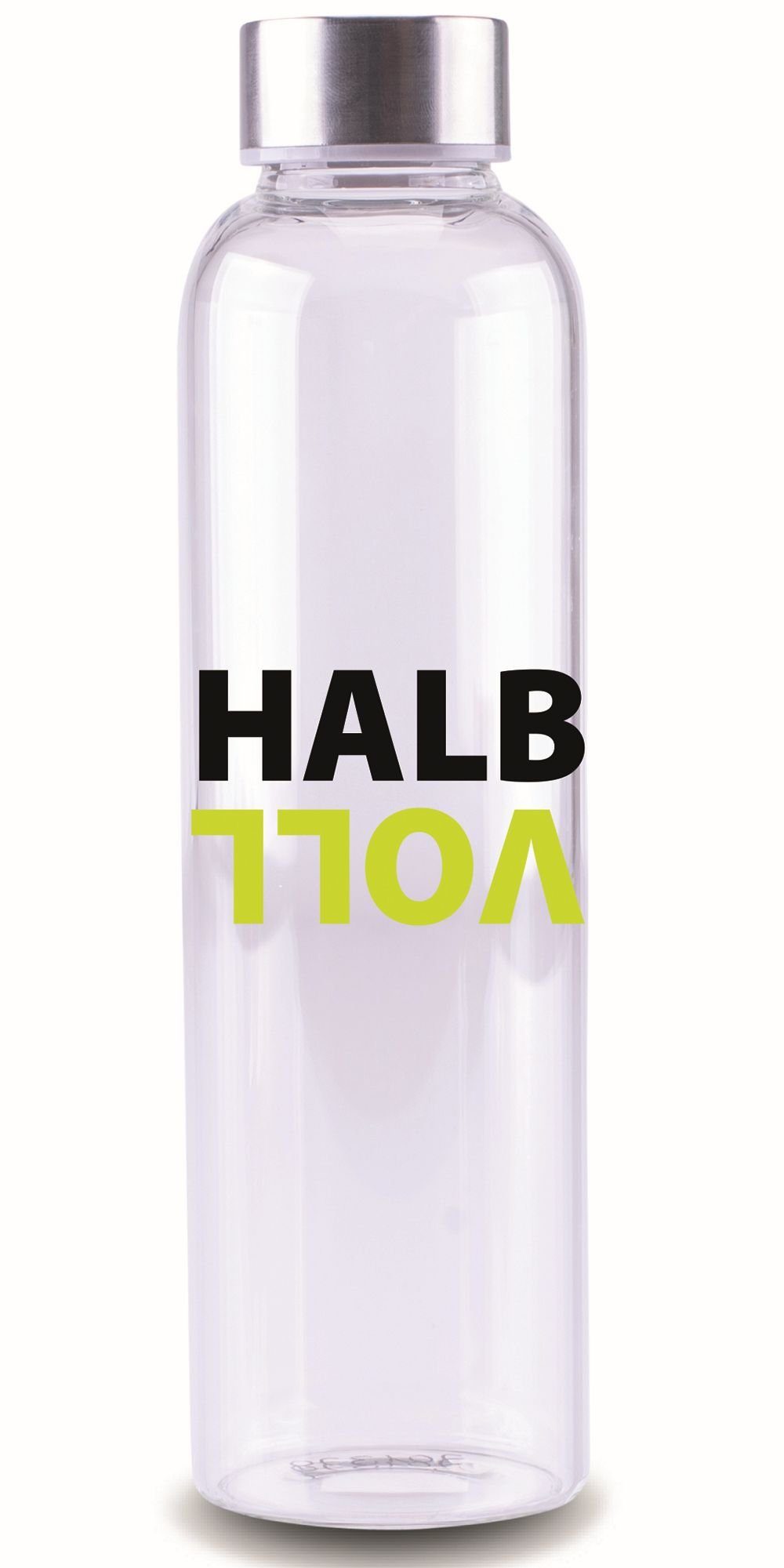 Steuber Trinkflasche, mit Schriftzug HALBVOLL, temperatur-resistent, spülmaschinengeeignet