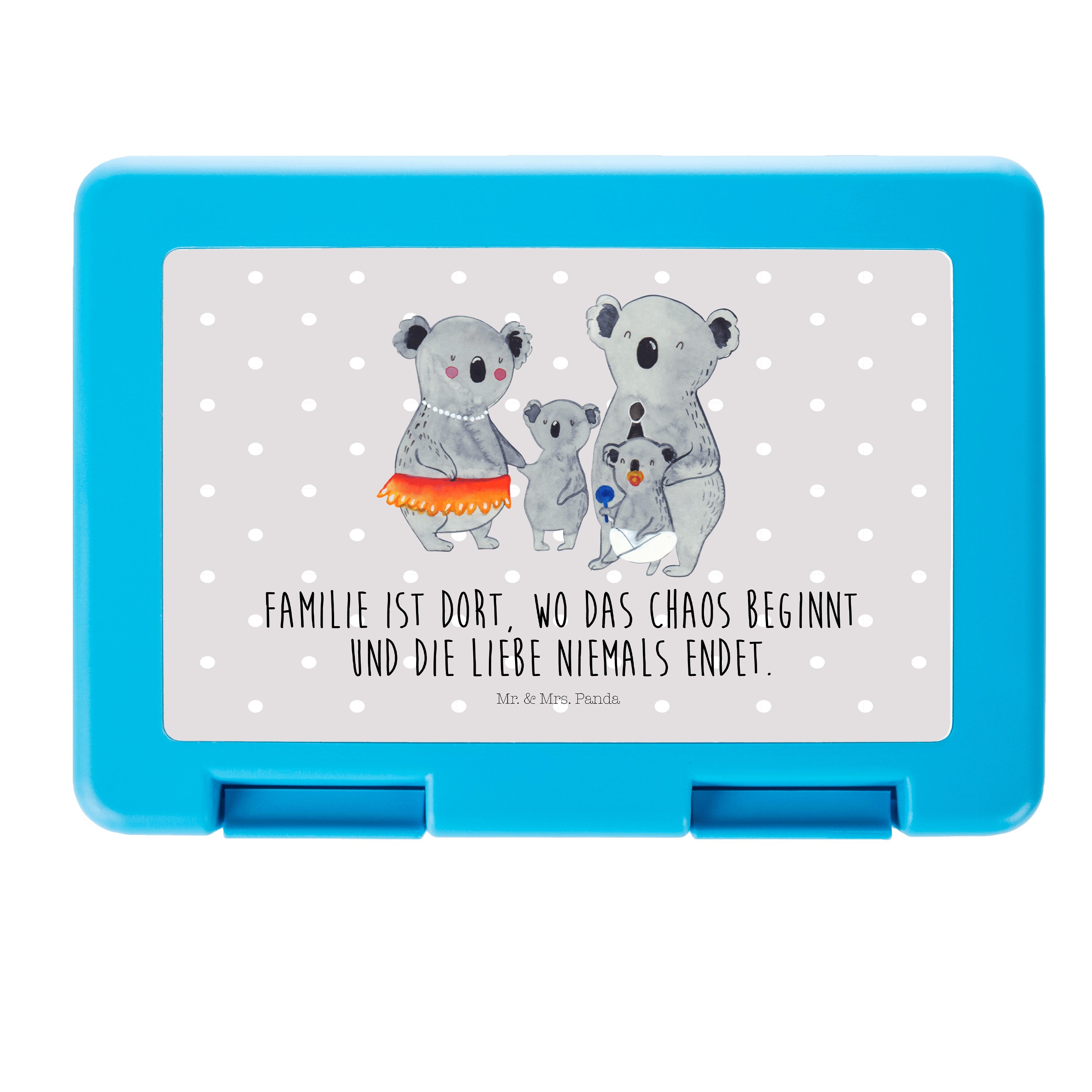 Mr. & Mrs. Panda Butterdose Koala Familie - Grau Pastell - Geschenk, Lunch box, Snackbox, Butterb, Premium Kunststoff, (1-tlg), Luftlöcher