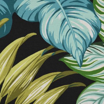 SCHÖNER LEBEN. Stoff Outdoorstoff MAJORQUE Dschungel Palmenblätter schwarz grün 1,50m, abwaschbar