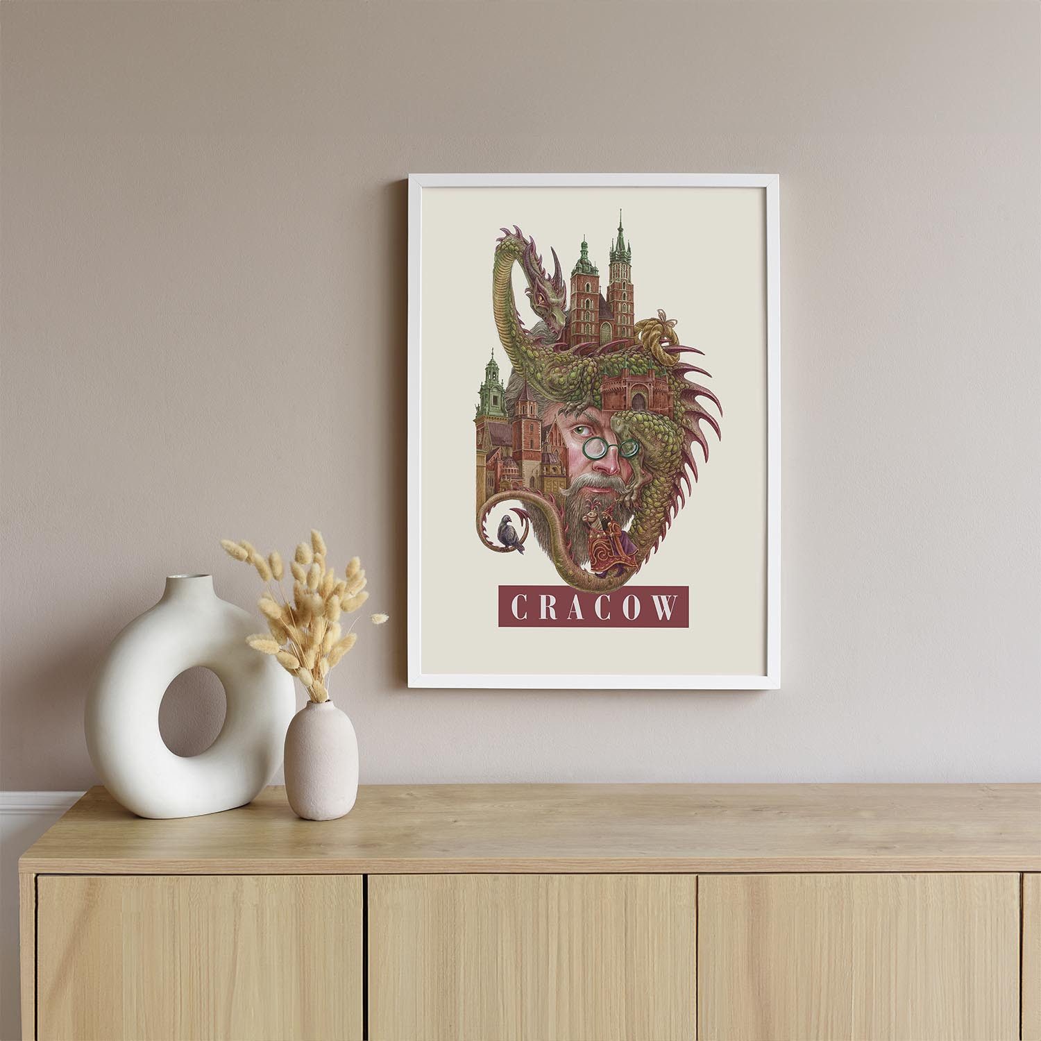 Tulup Bild mit Rahmen Krakau Illustration im Rahmen, Wandbild mit Rahmen