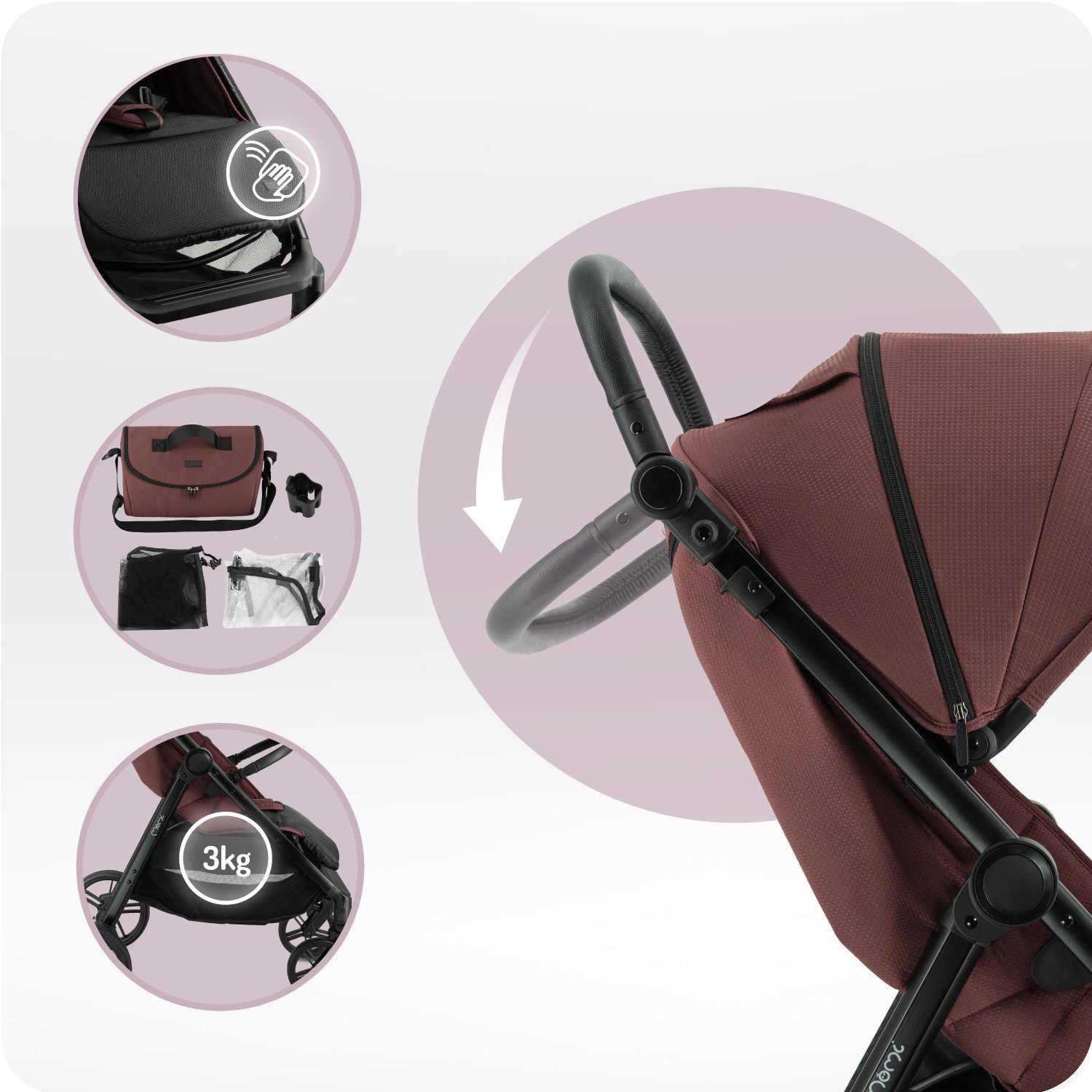 MoMi Kinder-Buggy Clara, Ab Geburt, mit Zubehör-Set & höhenverstellbarem Schieber