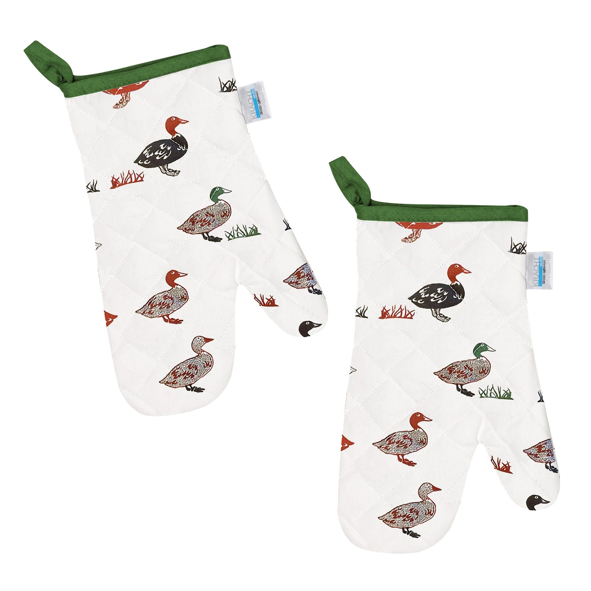 Kracht Topfhandschuhe Enten, (Set, 2-tlg., Set), 2er Set Ofenhandschuhe, wattiert, ca. 20x30 cm
