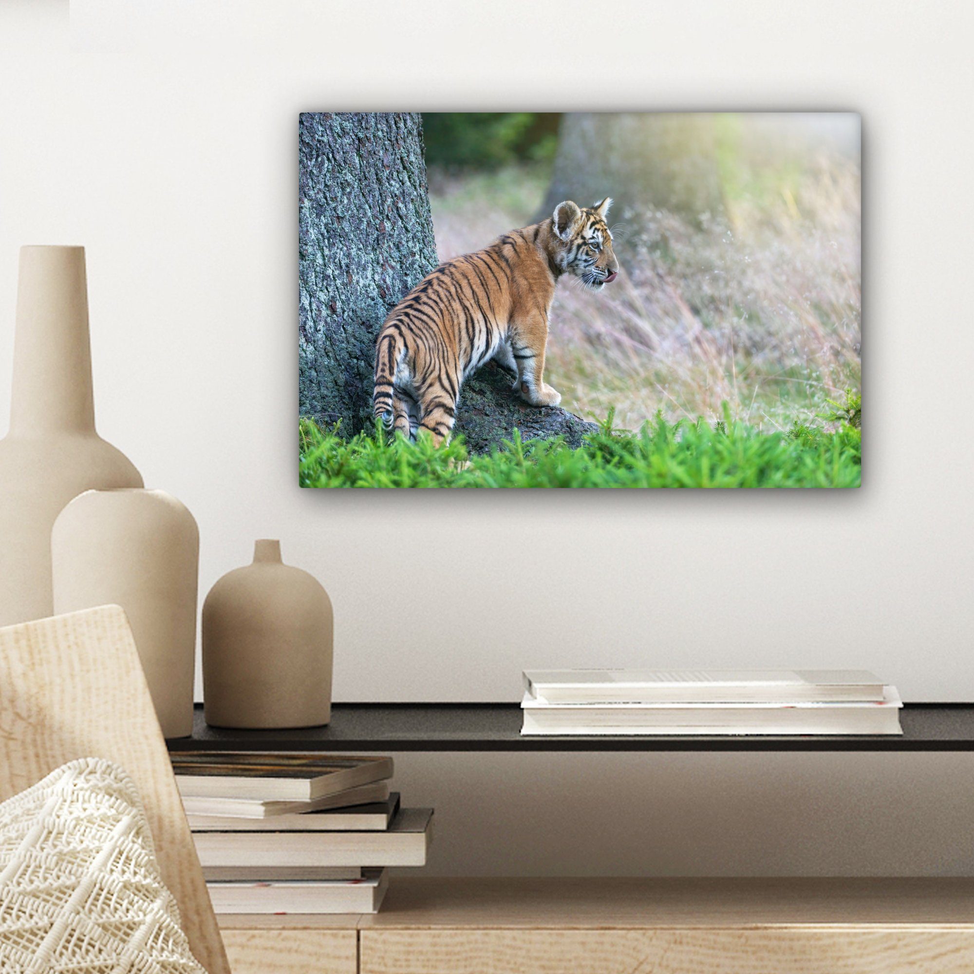 OneMillionCanvasses® Leinwandbild Tigerjunges im Wald, Wanddeko, Wandbild St), cm Leinwandbilder, 30x20 Aufhängefertig, (1