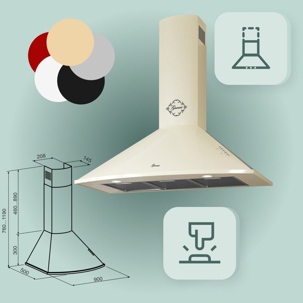 GURARI Wandhaube GCH C 046 BG 9 N Dunstabzugshaube 90 cm 1000m³/h Wandhaube GCH C 046 BG 9 N Dunstabzugshaube 90 cm 1000m³/h Wandhaube
