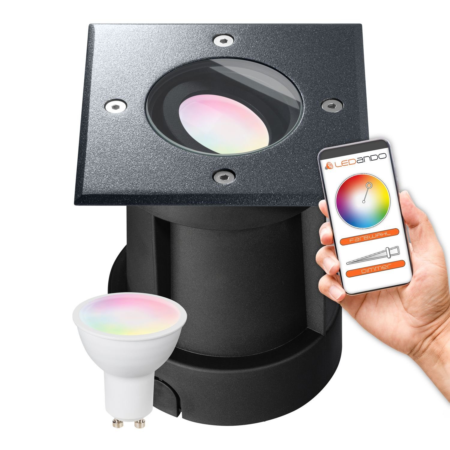 Smart LEDANDO RGB per WiFi + Einbaustrahler steuerbar Bodeneinbaustrahler LED - 5W LED Set App -