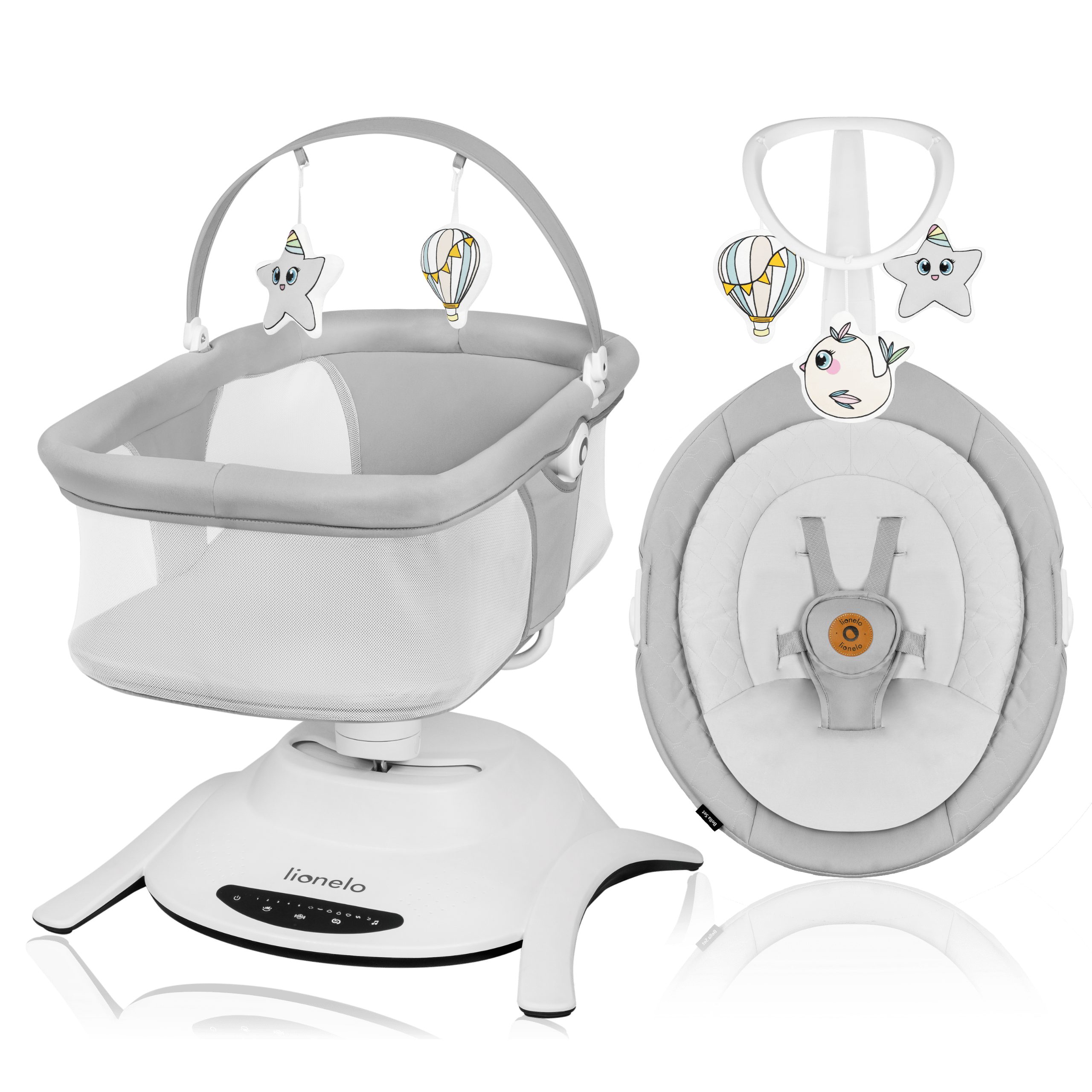 lionelo Babywippe Bella und Bella Set, 360' drehbarer Sitz, 12 beruhigende Melodien mit Lautstärkeregelung