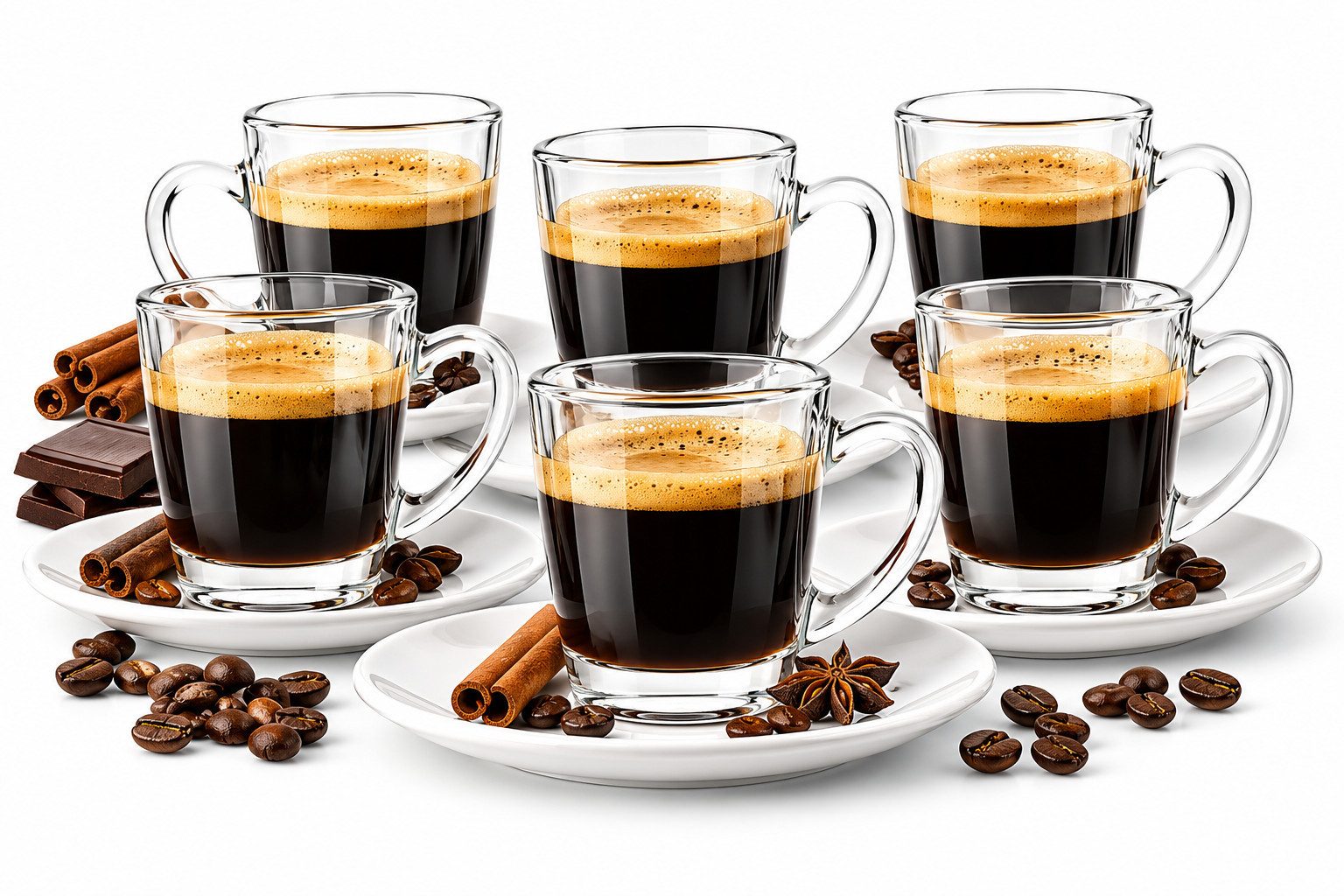 Sendez Espressotasse 12tlg Espressotassen mit Porzellan Teller Kaffeegläser Mokkatassen, 12-tlg., Glas