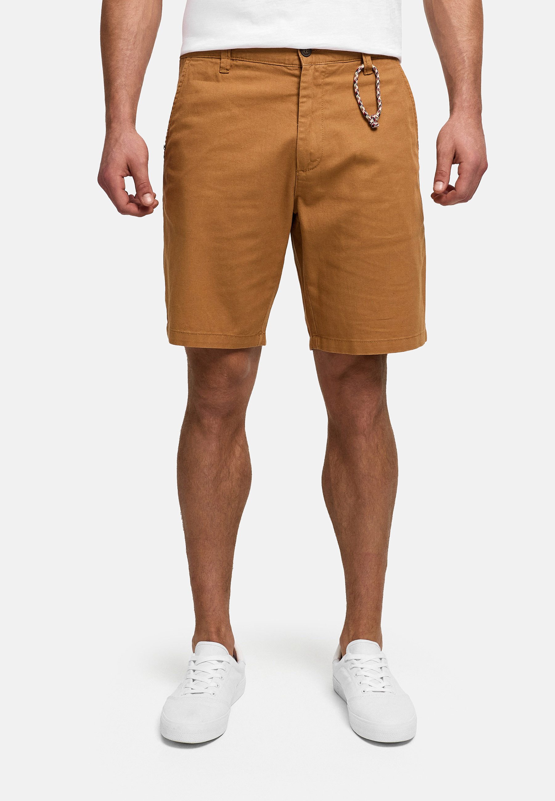 Indicode Chinoshorts Herren INMelio Chino Shorts Sommerhose aus Baumwoll-Leinen-Mix mit Rope-Detail