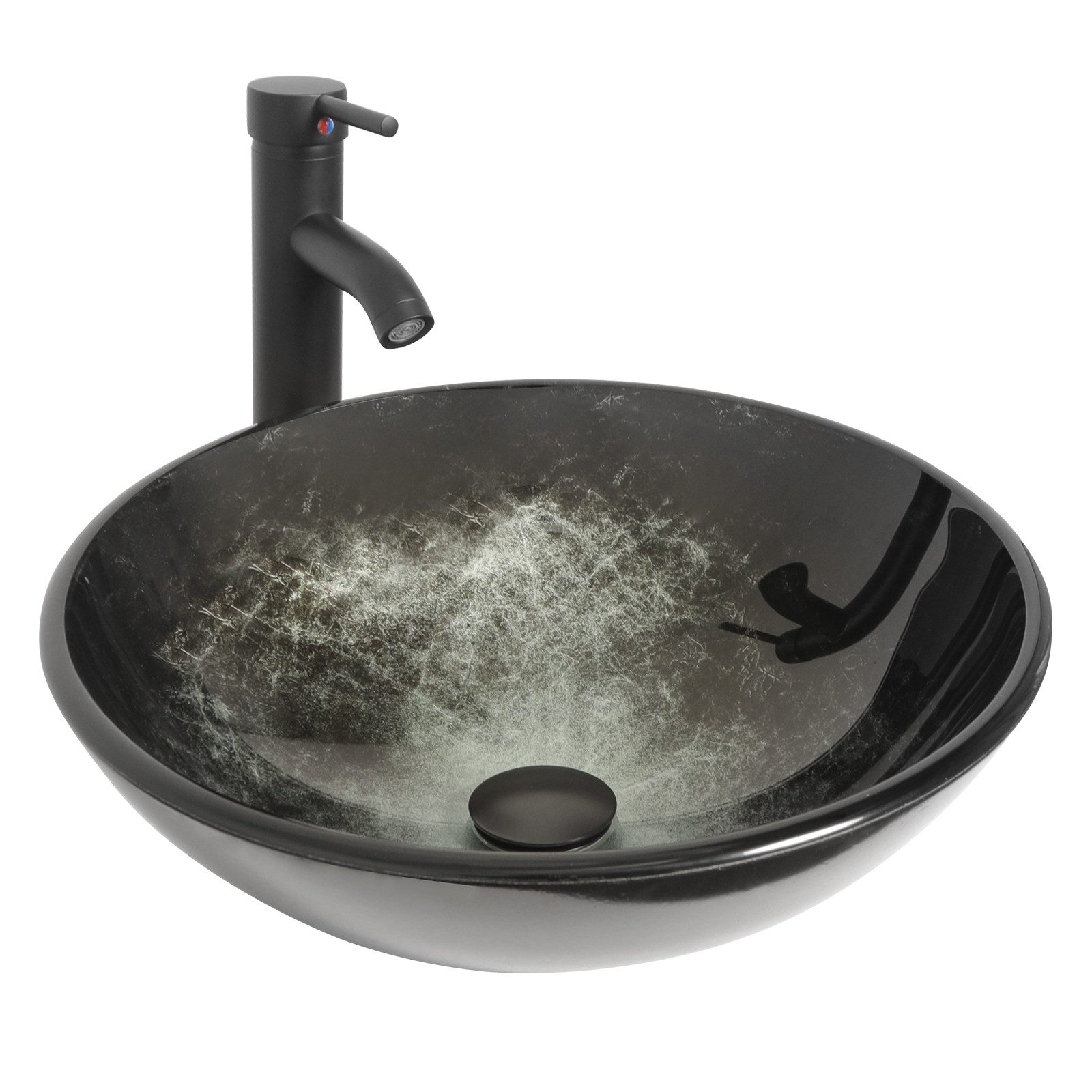 Puluomis Aufsatzwaschbecken Waschbecken Set mit Wasserhahn und Ablaufgarnitur Rund Braun Schwarz, Handgezeichnet Waschschale, Waschplätze für Badezimmer Küche WC