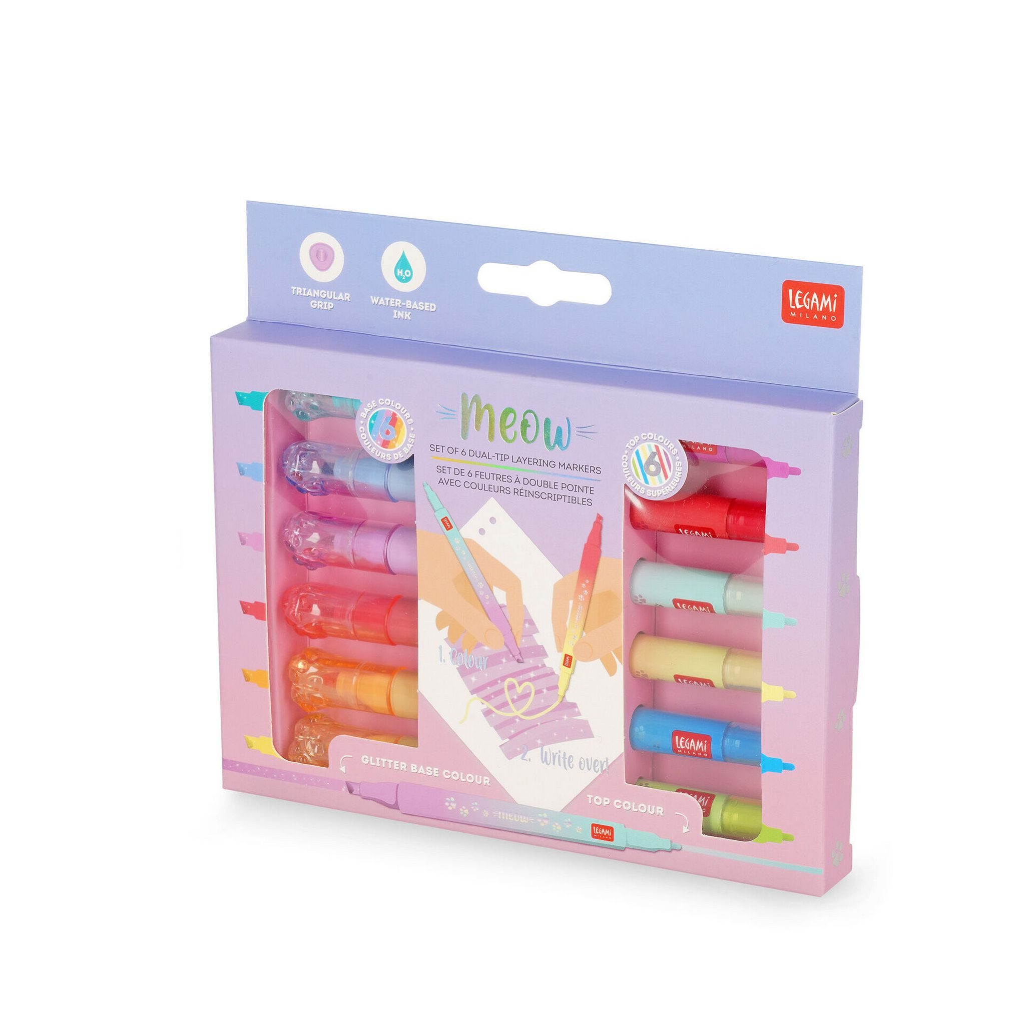 Legami Filzstift Legami COH0001 MEOW Set aus 6 Textmarkern mit Doppelspitze, (6 Stifte)