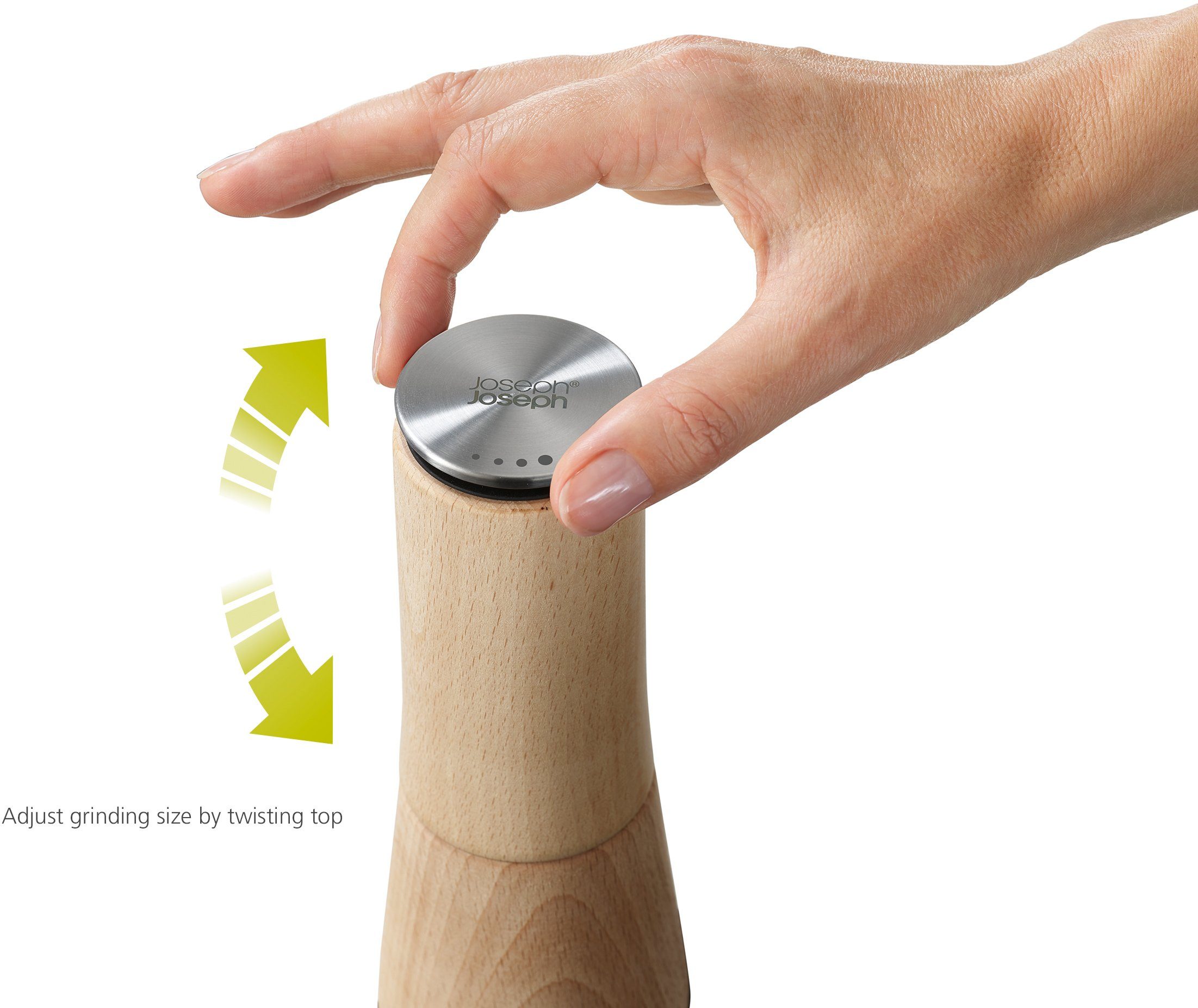 Joseph Joseph Pfeffermühle Milltop™ Wood manuell, (1 Stück), Keramikmahlwerk, krümelfrei