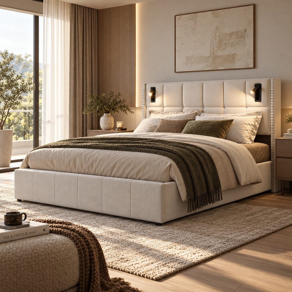 PXloue Stauraumbett Polsterbett Doppelbett, mit bettkasten und Lattenrost,Samtstoff,Leselicht,140x200 cm