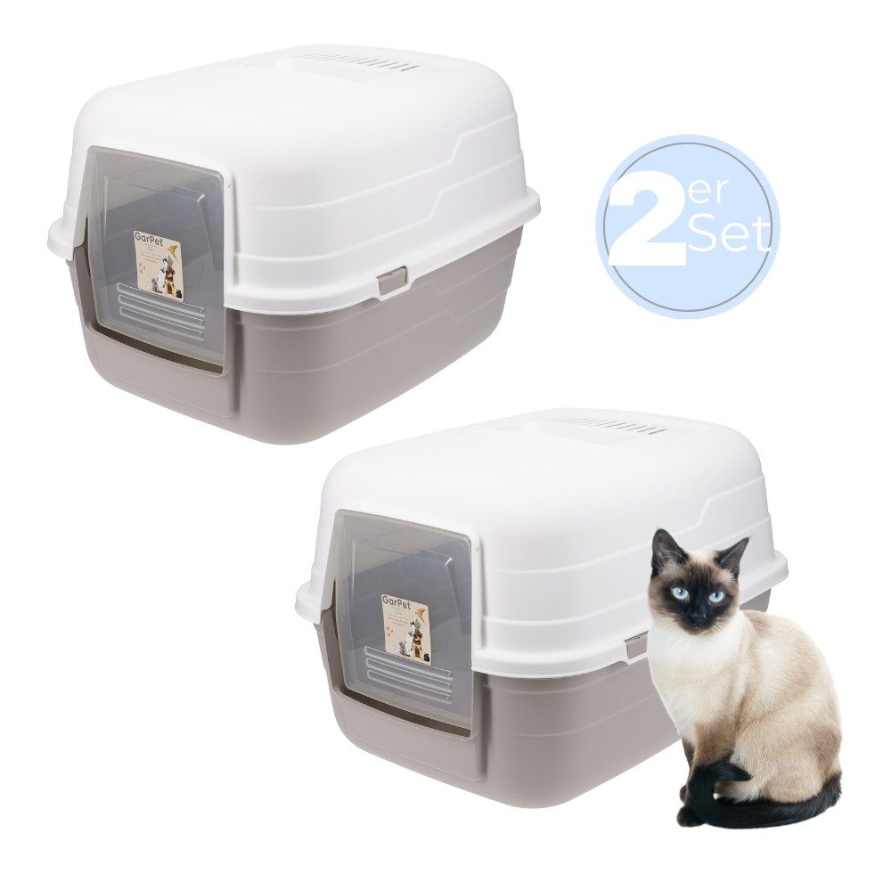 Katzentoilette 2x Katzenklo mit Deckel - Kippbare Haube - Katzen Hauben Toilette