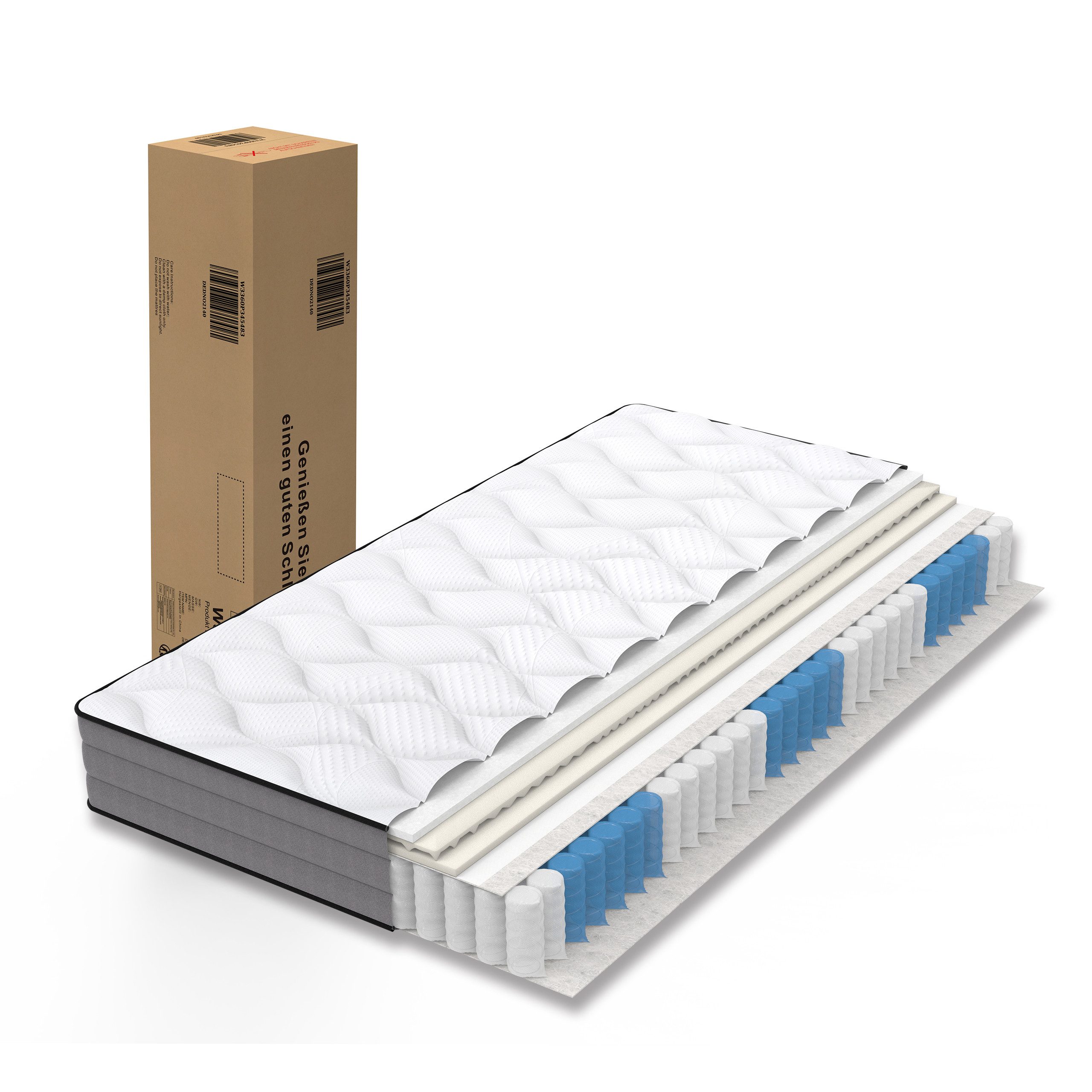 Taschenfederkernmatratze Hybrid Latex Auflage, OEKO-TEX Anti-Milben Matratze, NORDICHAUS, 20 cm hoch, Federkernmatratze 90/120/140/160/180x200cm, 7 Zonen Matratze & H3