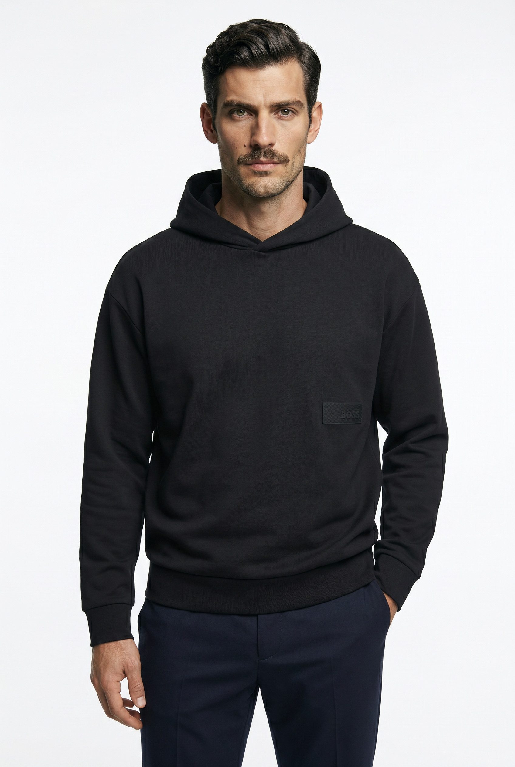 BOSS GREEN Kapuzensweatshirt Rippbündchen, Relaxed Fit, Baumwollmischung