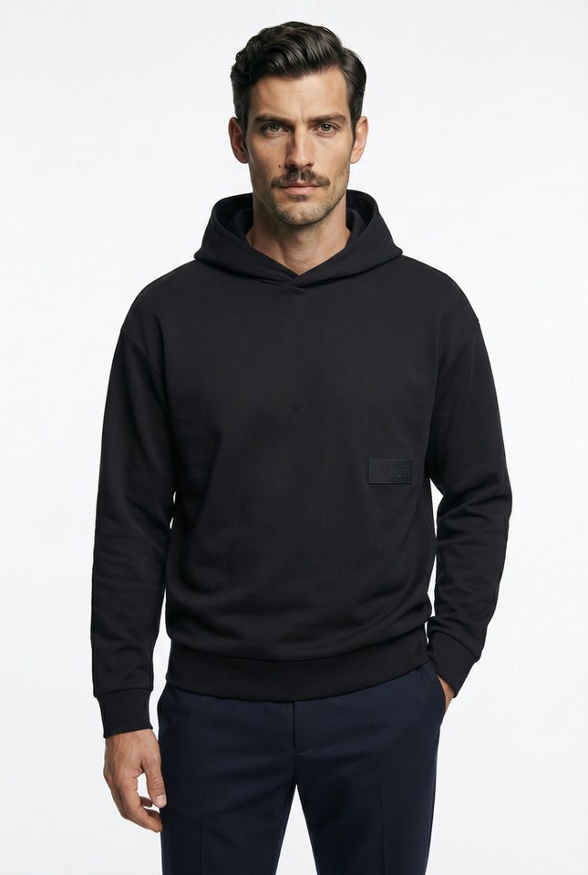 BOSS GREEN Kapuzensweatshirt Rippbündchen, Relaxed Fit, Baumwollmischung