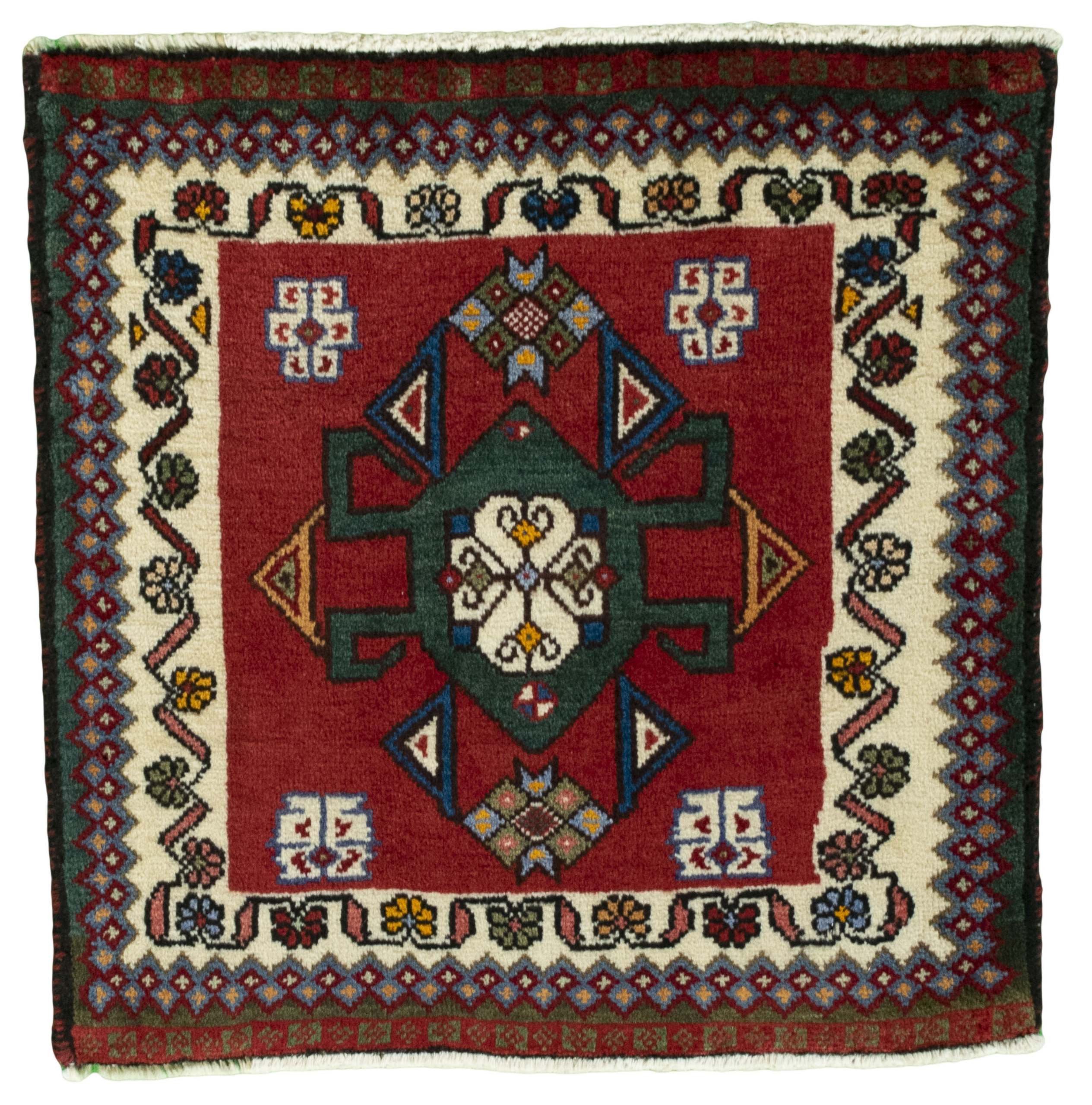 CABBEL Orientteppich 57x57 cm Perser Shiraz Rot Schurwolle Handgeknüpft Nomaden Unikat, quadratisch, Höhe: 8 mm, 100% Schurwolle – weich, pflegeleicht, solide Knüpfdichte