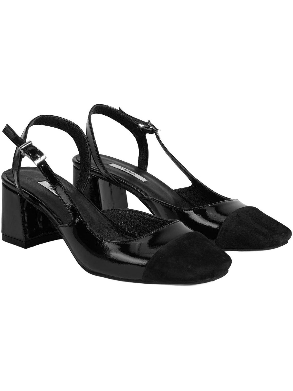 Desa Damen-Slipper aus Lackleder – Blockabsatz, Schnallenverschluss Pumps