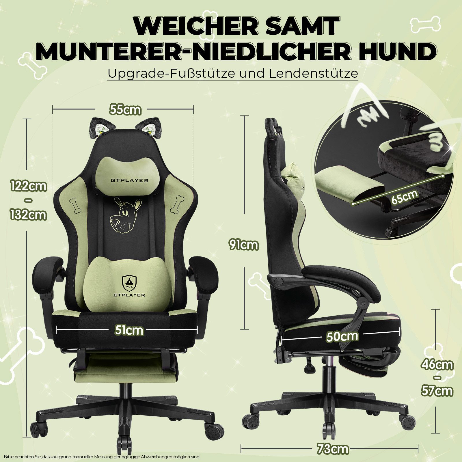 GTPLAYER Gaming-Stuhl Gaming Stuhl mit Samtstoff/Kunstleder, Gaming Chair Bürostuhl, Niedlicher Gamer Stuhl mit Katzenohren Süße Katze Edition – Bild 4 von 5