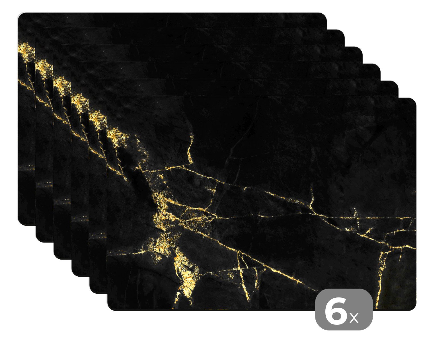 MuchoWow Platzset Marmor - Schwarz - Gold - Luxus, (6-St), Platzsets, Tischset, Abwaschbar, Tischsets, Platzdeckchen