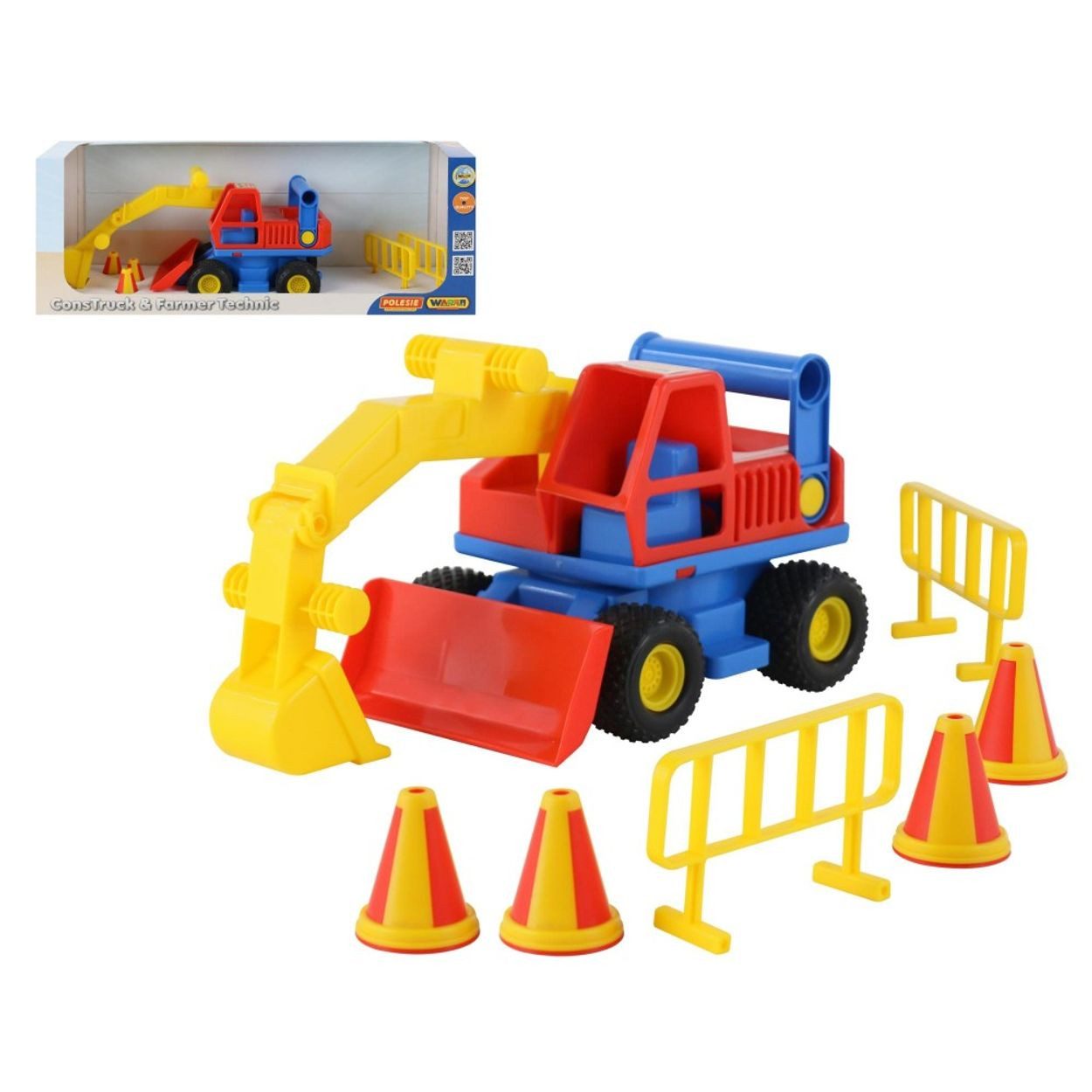 Polesie Spielzeug-Auto Spielzeug Bagger 37701, Baustellenabsperrung, Pylonen, ab 12 Monaten