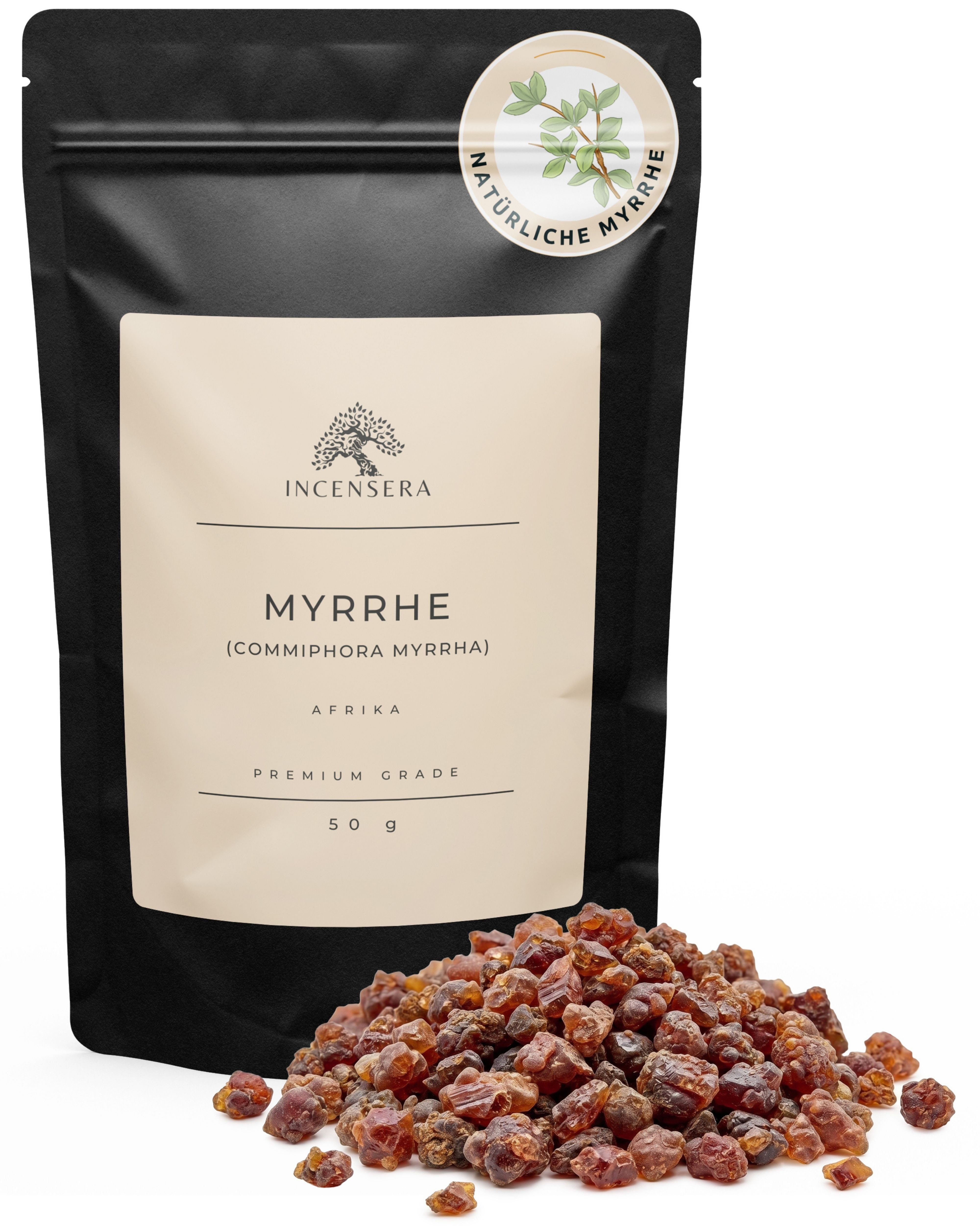 Incensera Räucherschale Myrrhe Harz zum Räuchern, Räucherharz Räucherwerk Baumharz Myrrh Resin, naturbelassen, ohne Zusätze, handverlesen, wiederverschließbar