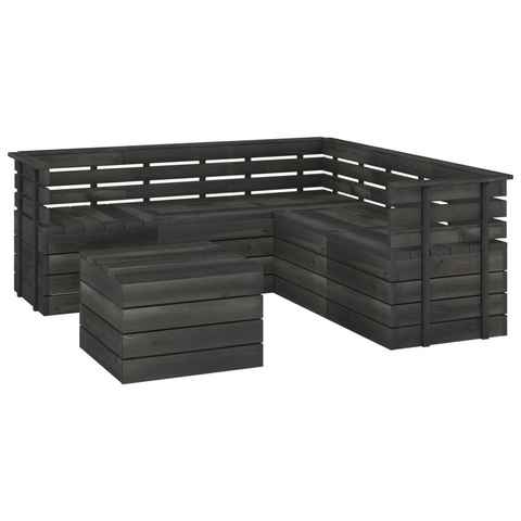 vidaXL Gartenlounge-Set 6-tlg. Garten-Sofagarnitur aus Paletten Kiefernholz Dunkelgrau, (6-tlg)