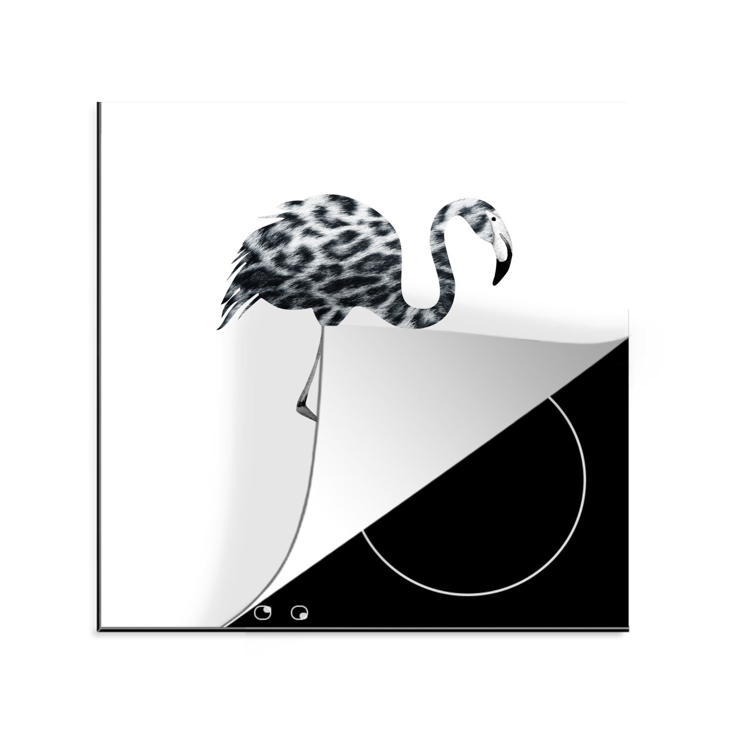 MuchoWow Herdblende-/Abdeckplatte Flamingo - Vogel - Panther Druck - Zeichnung, Vinyl, (1 tlg), 78x78 cm, Ceranfeldabdeckung, Arbeitsplatte für küche
