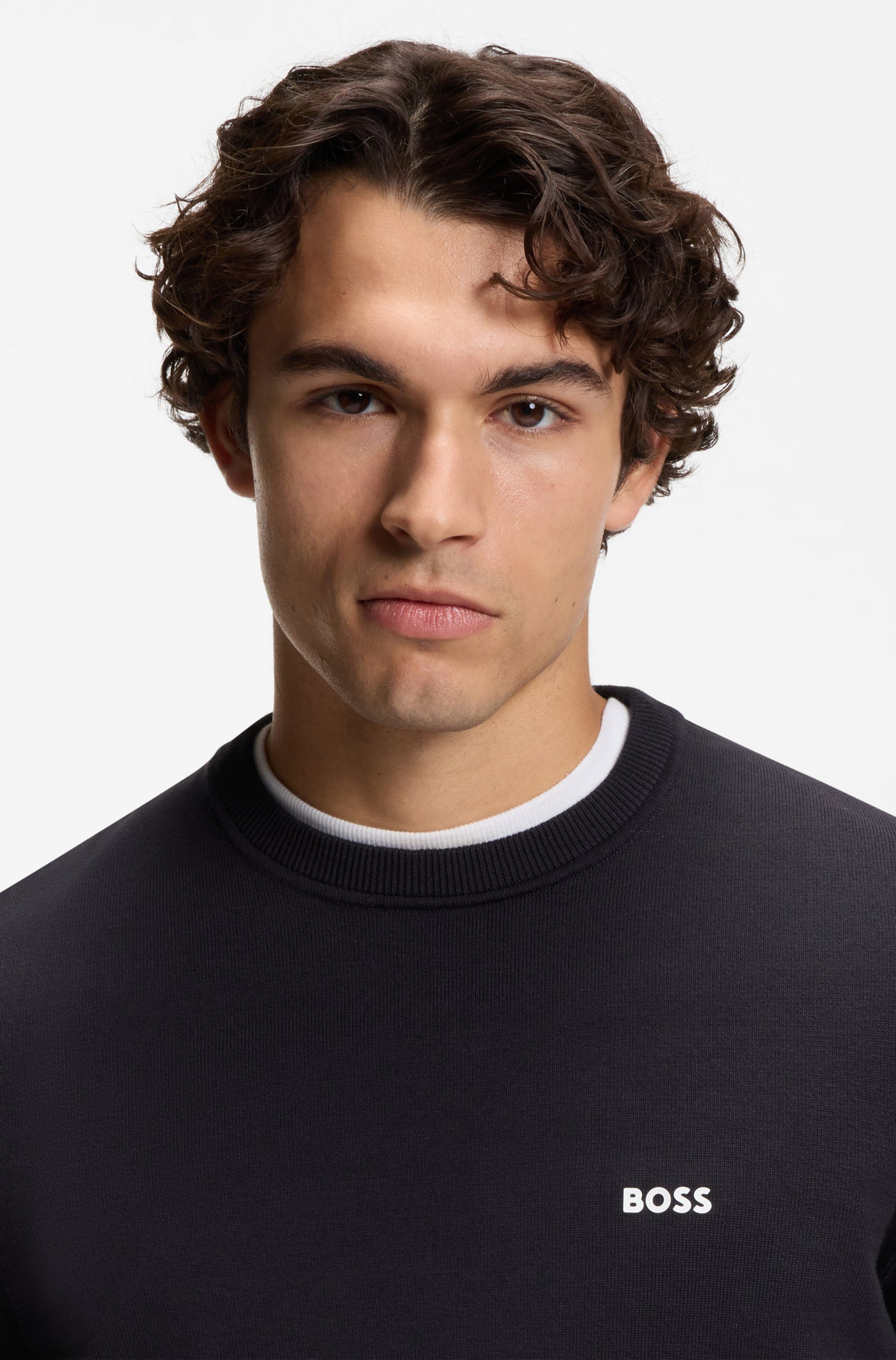 BOSS GREEN Strickpullover Rundhalsausschnitt, Regular Fit, Logo-Print