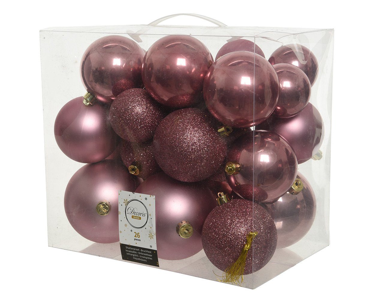 Kaemingk Weihnachtsbaumkugel, Weihnachtskugeln Kunststoff Mix 6-10cm samtpink, 26er Set