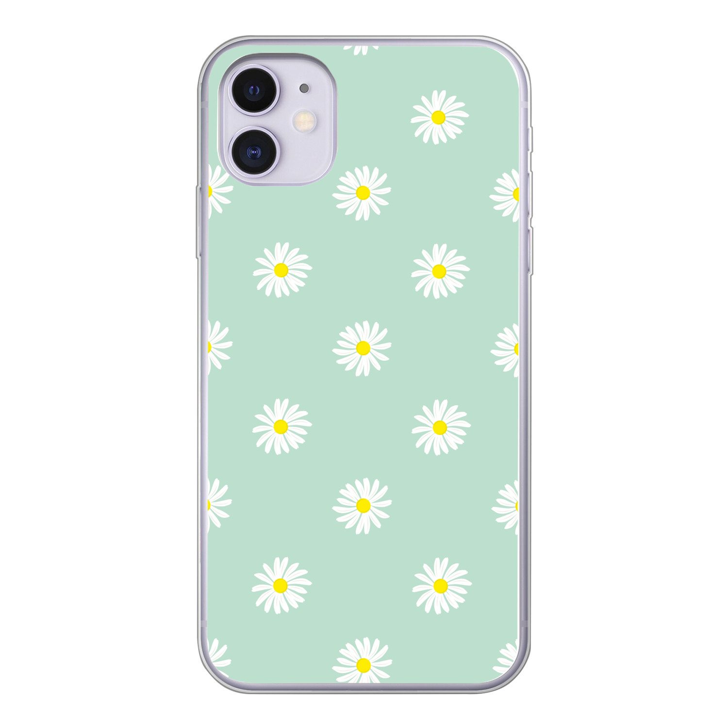 MuchoWow Handyhülle für Apple iPhone 11 Gänseblümchen - Pastell - Weiß - Grün - Florales M, Smartphone-Bumper, Print, Handy Schutzhülle Dünn