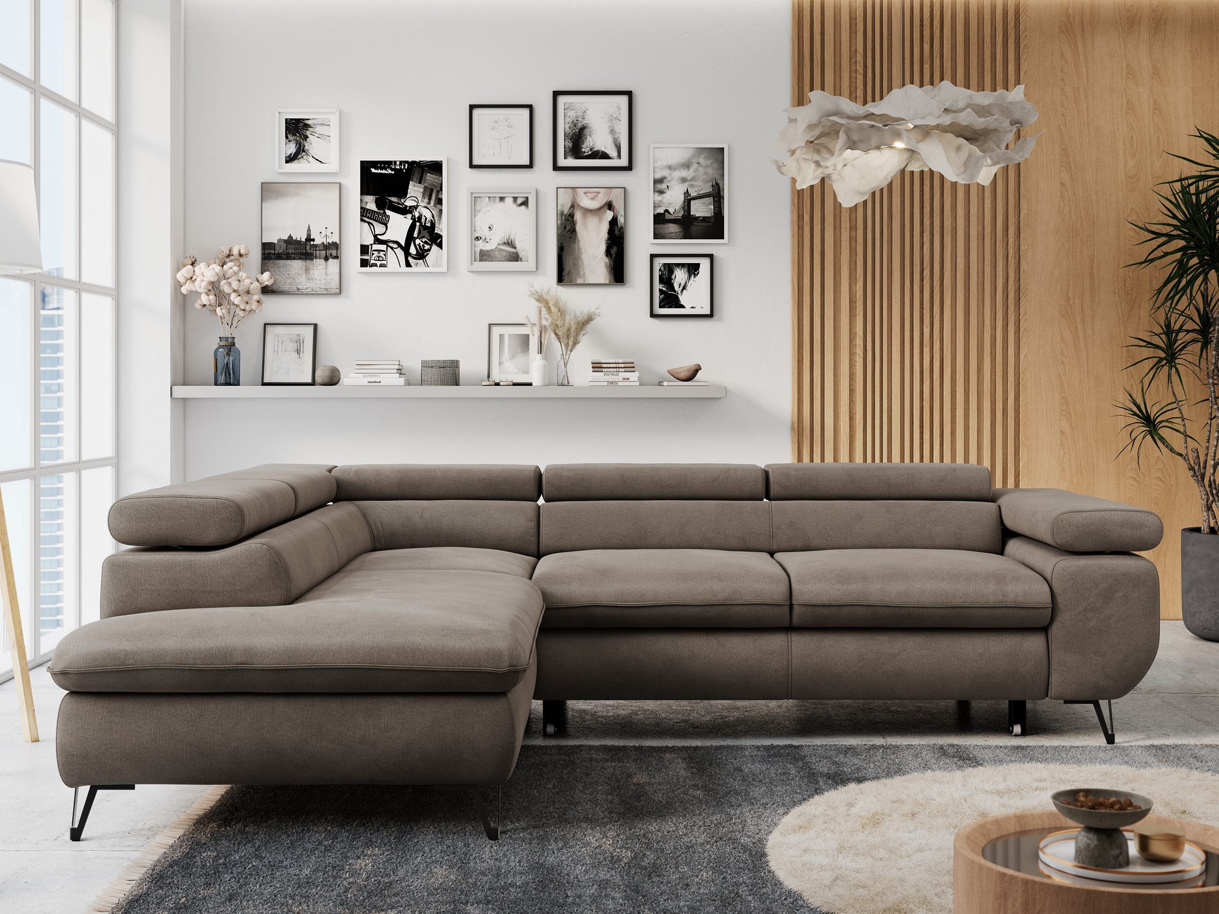 MKS MÖBEL Ecksofa PETER L, Set, Ecksofa L-form, HR35-Schaum, Wellenfederkern, Bettfunktion, Einstellbare Kopfstützen, Bettkasten