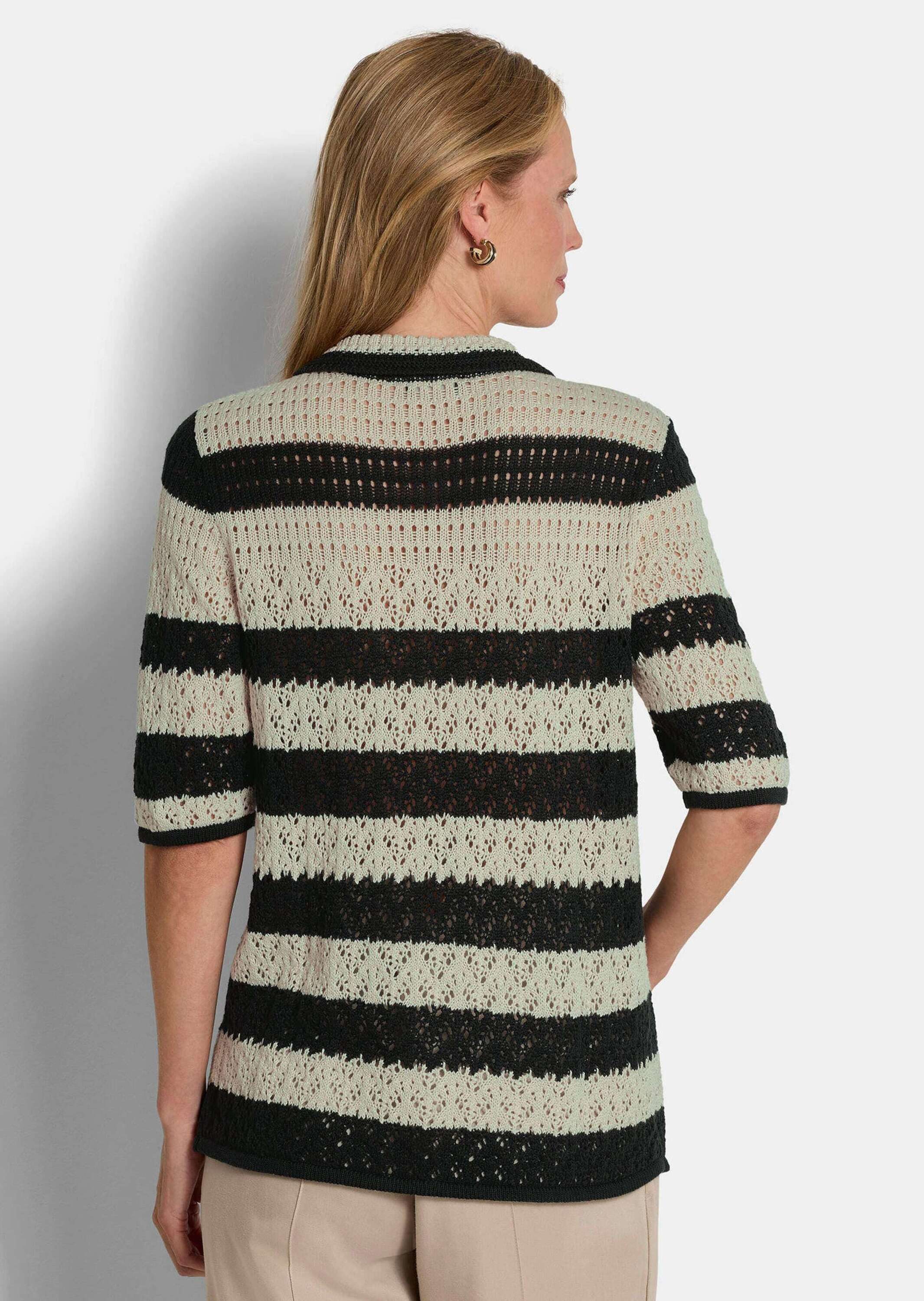 GOLDNER Strickjacke Kurzgröße: Ajourjacke in maritimen Look Baumwolljacke mit Polokragen, Knopfleiste und Halbarm