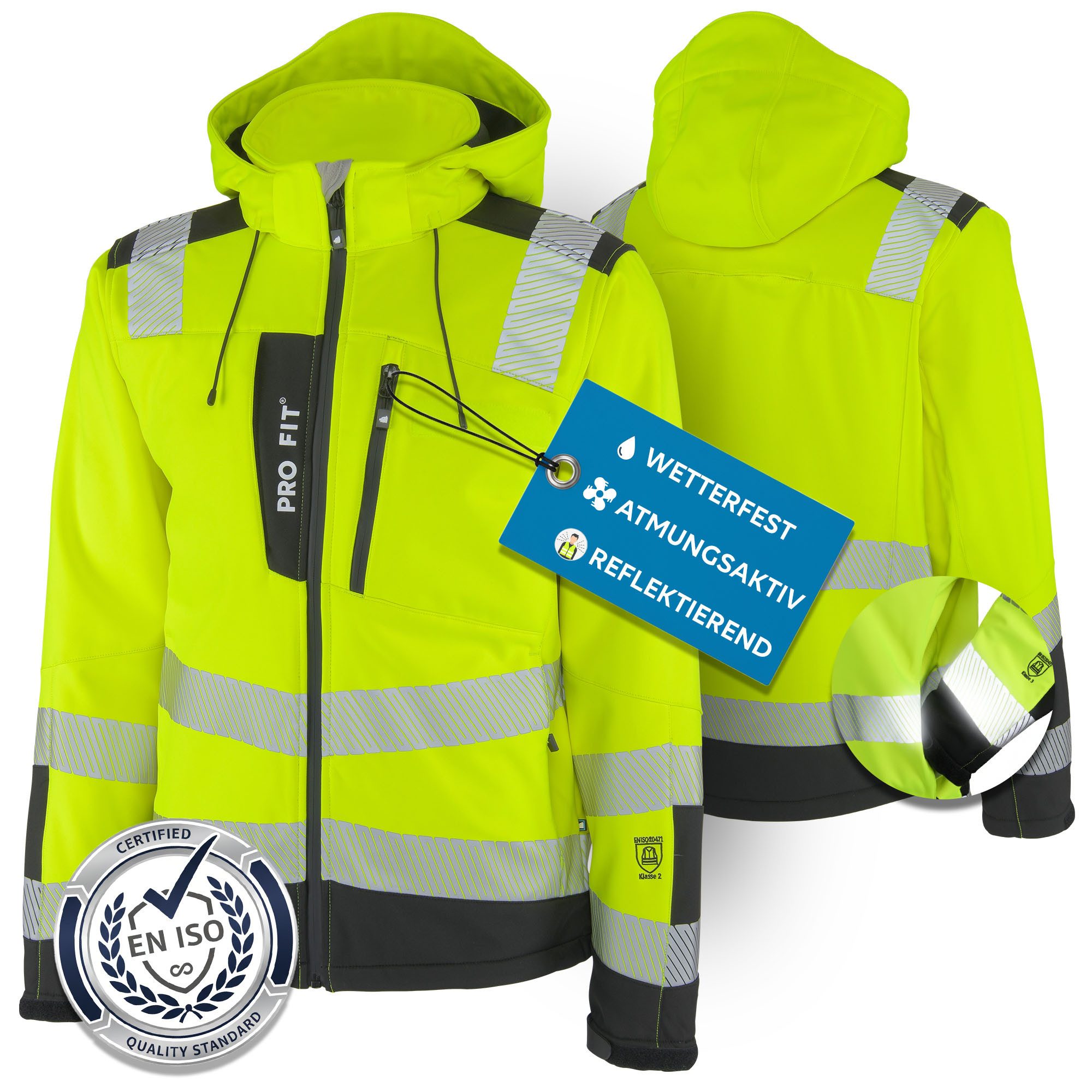 PRO FIT by Fitzner Arbeitsjacke Warnschutz Softshelljacke, neongelb/schwarz