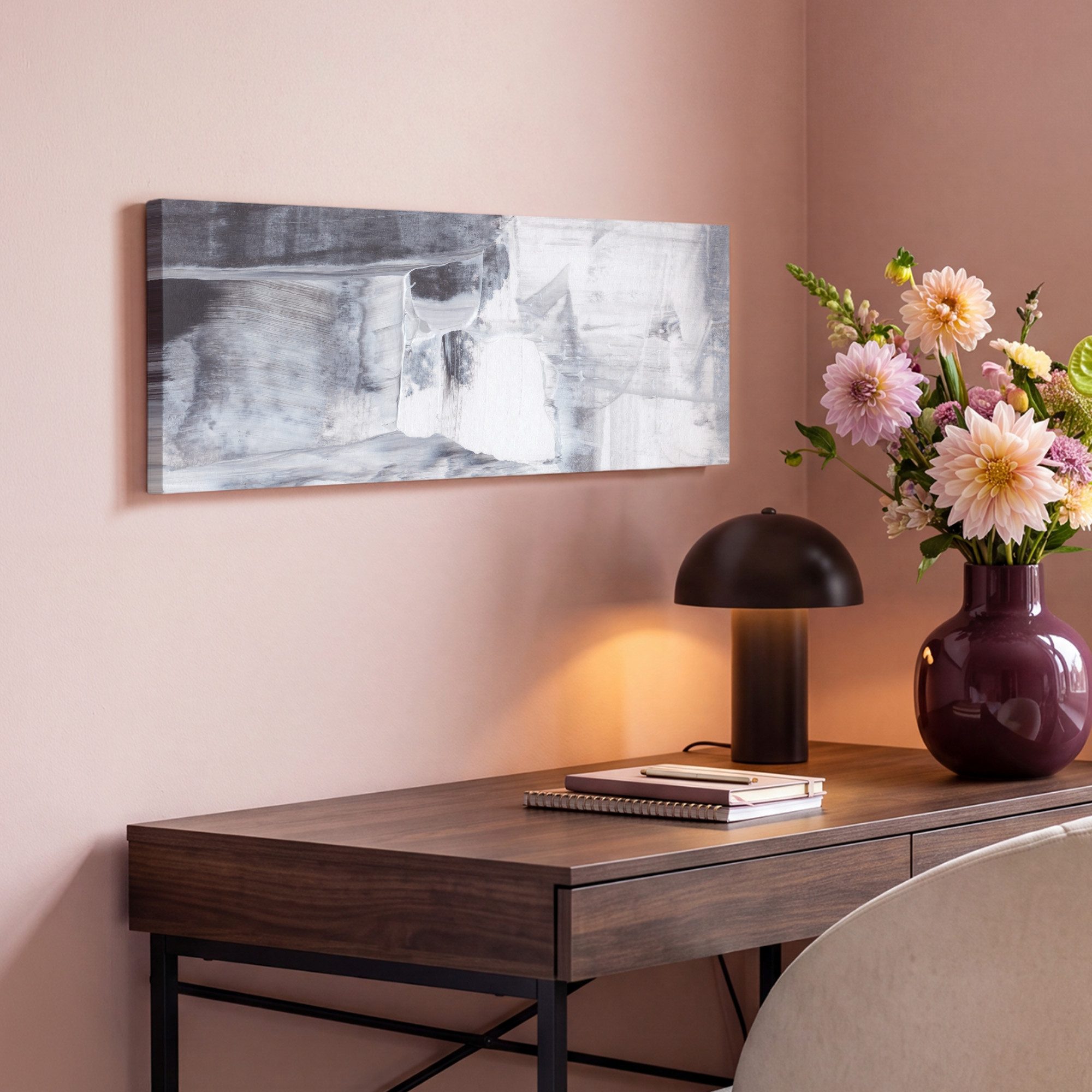OneMillionCanvasses® Leinwandbild Panorama Kunst - Farbe - Weiß - Schwarz - Grau, Fotodruck (1 St), Wandbild, Deko Schlafzimmer Wohnzimmer Flur 60x20 cm – Bild 4 von 5
