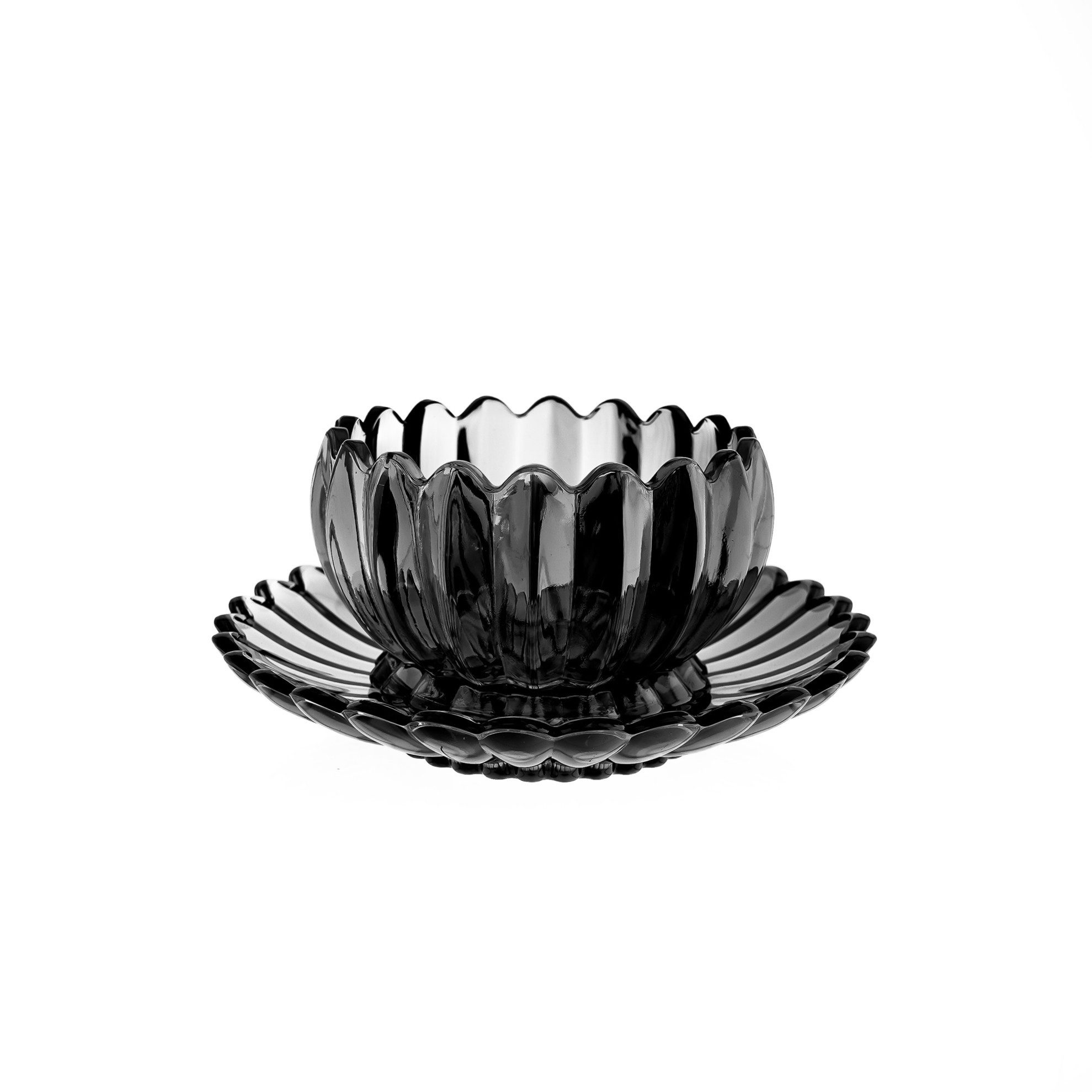 Dessertschale mit Unterteller, 12-teiliges Glasschalenset - Lotus Design