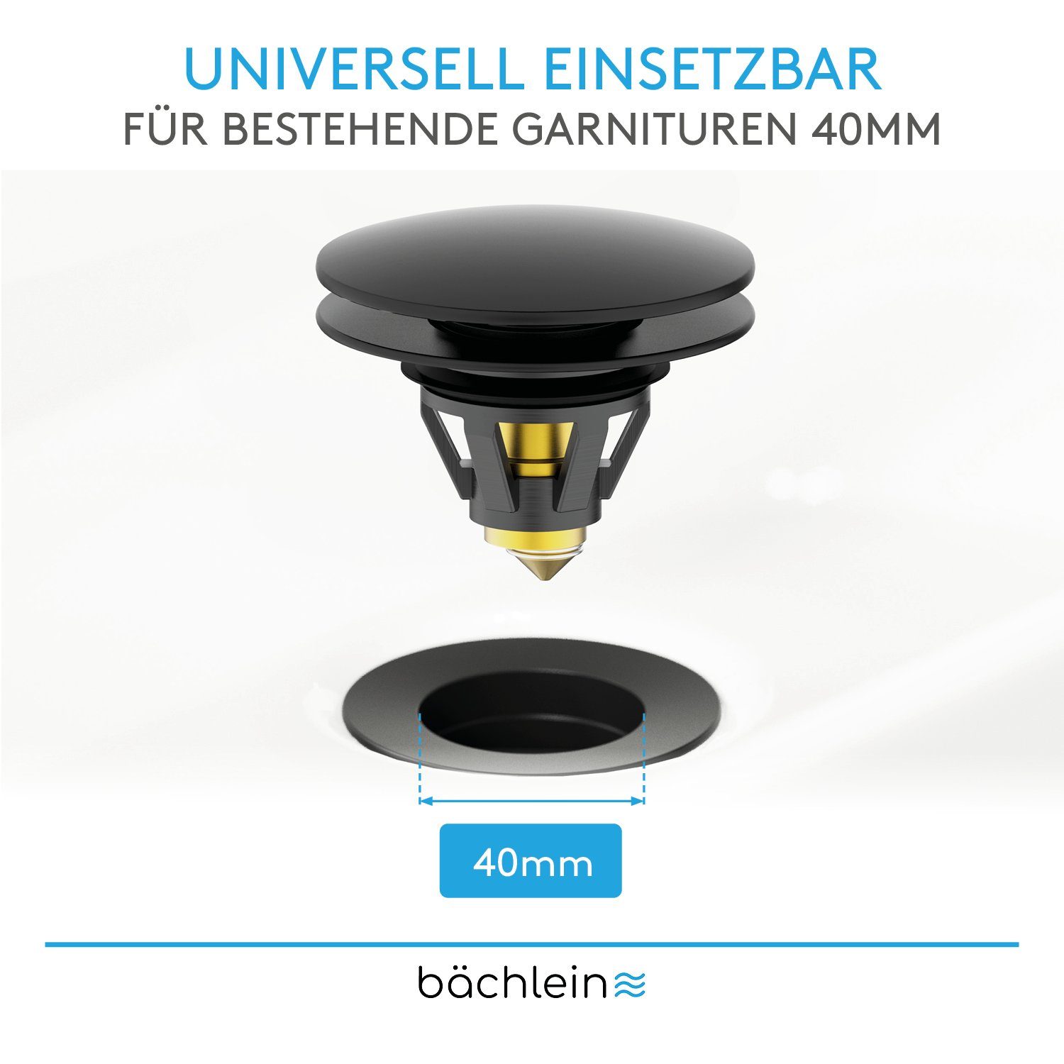 Bächlein Waschbeckenstöpsel Pop-Up Waschbeckenstopfen, (Schwarz-matt), Stöpsel mit integriertem Haarsieb für Abläufe Ø 40 mm – Bild 4 von 5
