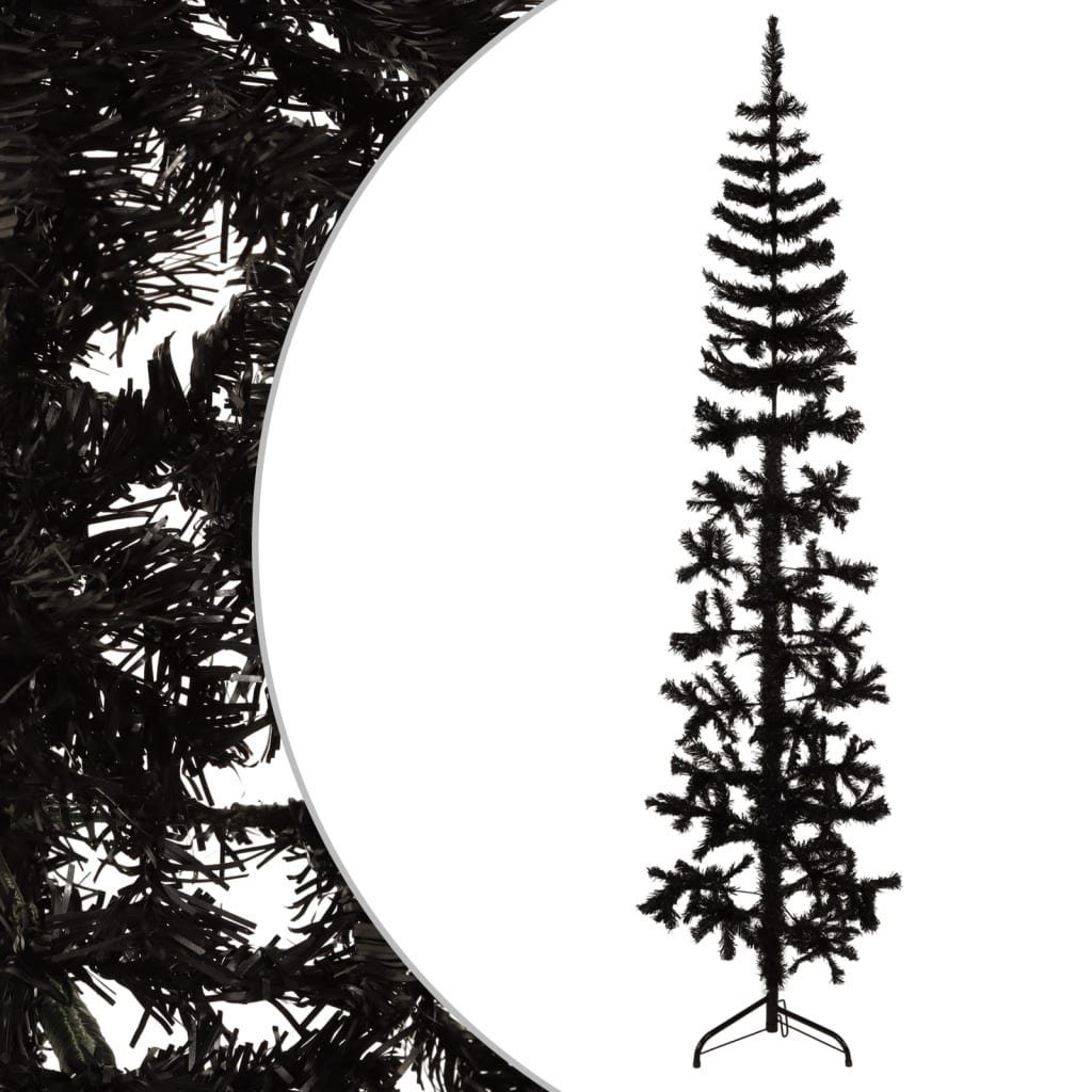 furnicato Künstlicher Weihnachtsbaum Künstlicher Halb-Weihnachtsbaum Ständer Schlank Schwarz 180 cm