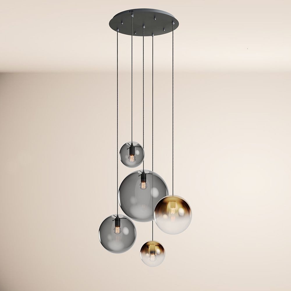 s.luce Pendelleuchte Orb 5-flammige Galerielampe Modular Gold Verlauf, Rauch