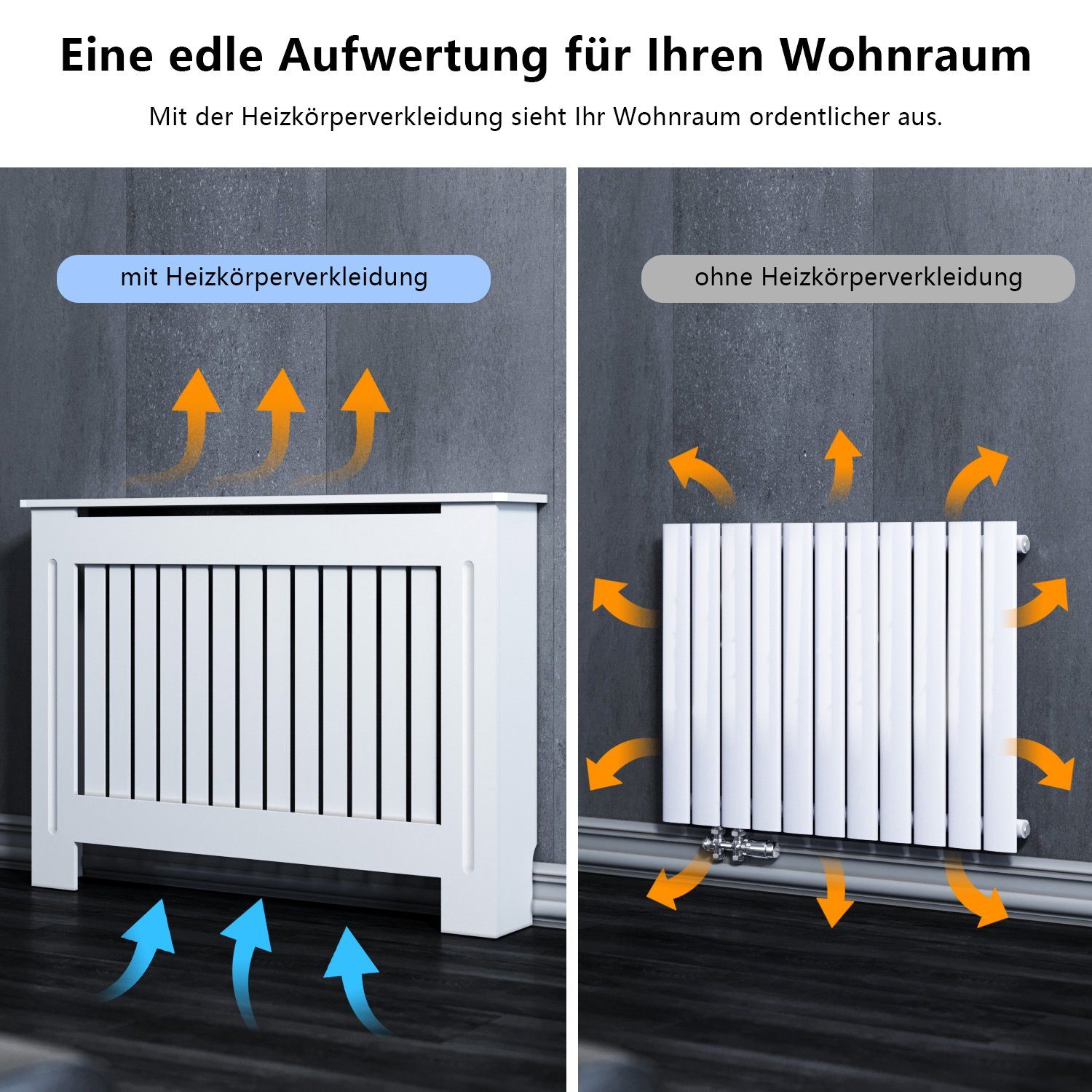 SONNI Heizkörperverkleidung Aus Holz, Weiß, Vertikale Lamellen – 112 X 19 X 81,5 Cm, MDF, Schützt Kinder & Haustiere