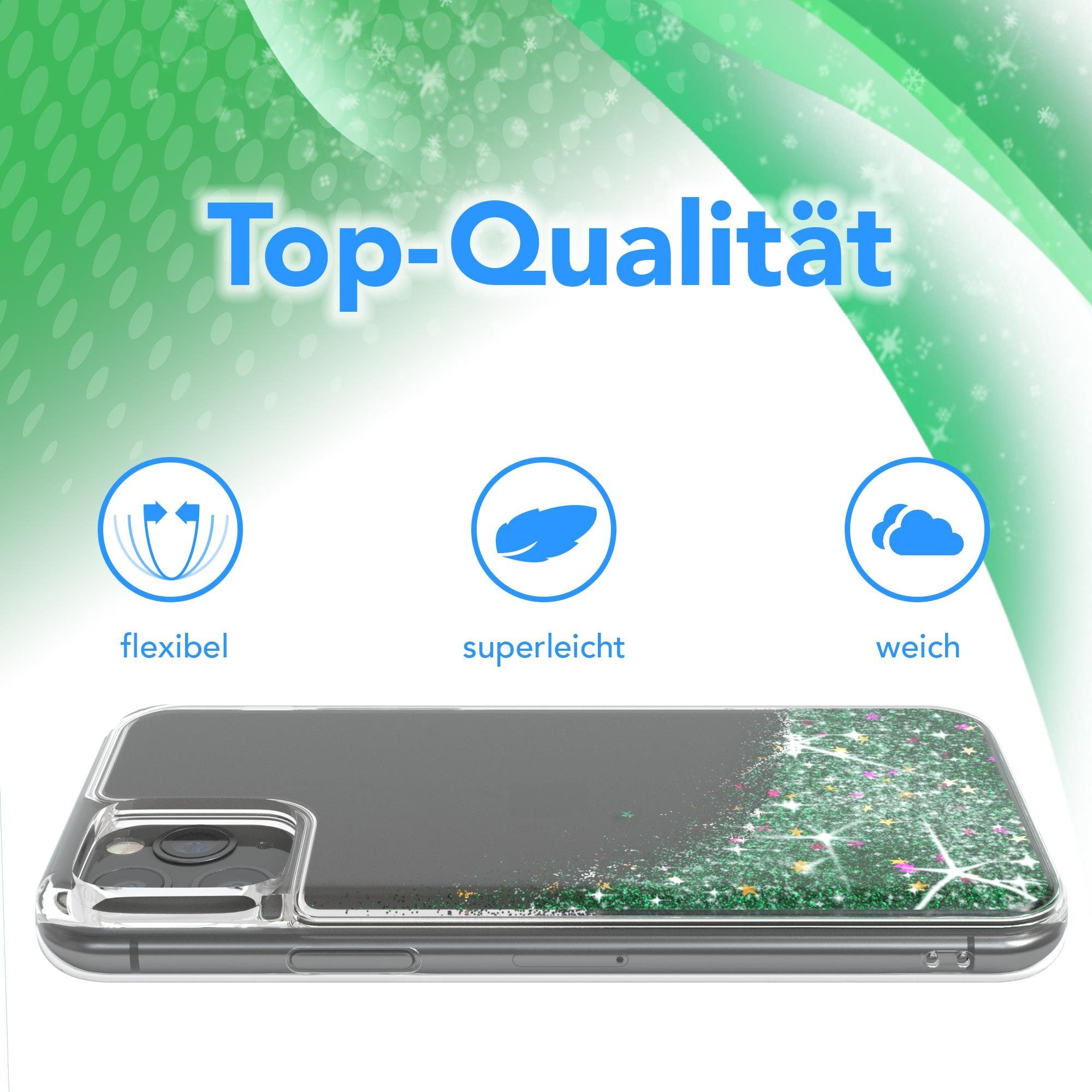 EAZY CASE Handyhülle Liquid Glittery Case für Apple iPhone 11 Pro 5,8 Zoll, Transparent Handy Softcase Glossy Slimcover stoßfest Bumper Case Grün