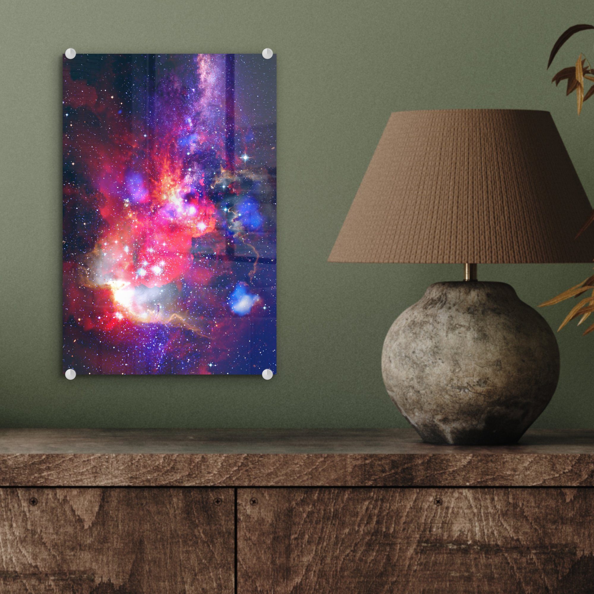 Wanddekoration - auf - Wandbild Glas Bilder Weltraum Foto (1 Rot, Glas Acrylglasbild - auf Sterne Glasbilder MuchoWow - - St),