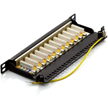 deleyCON deleyCON CAT6 0,5HE Patchpanel Verteilerfeld 12 Port Rackeinbau Netzwerk-Patch-Panel