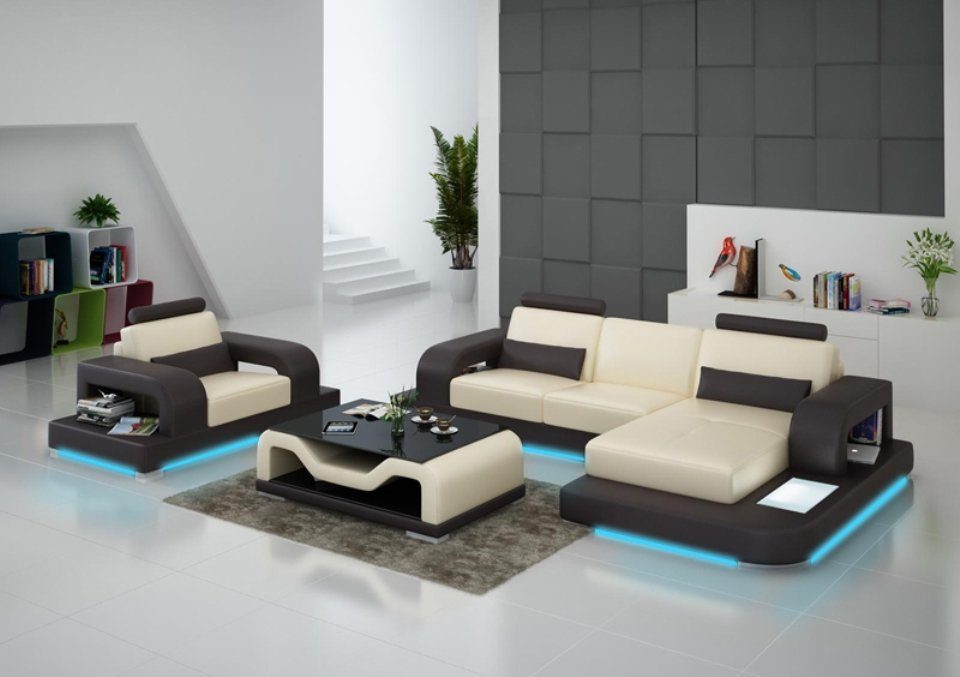 Ledersofa Modern Ecksofa, Design + 1Sitzer Eck JVmoebel Garnitur Wohnlandschaft Couch