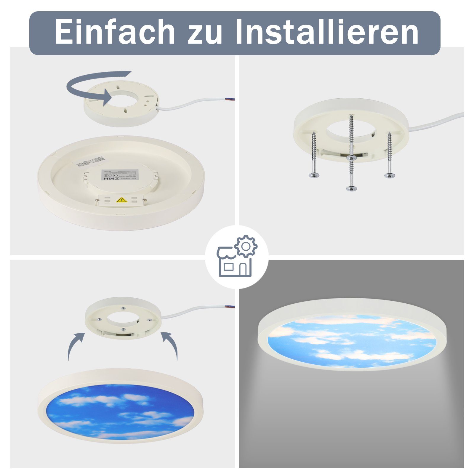 Rund Badezimmer Himmel LED 23W Neutralweiß Nicht Design, Dimmbar, fest 23cm integriert, 4000k, Bad ZMH IP44, - Deckenleuchte LED Flach