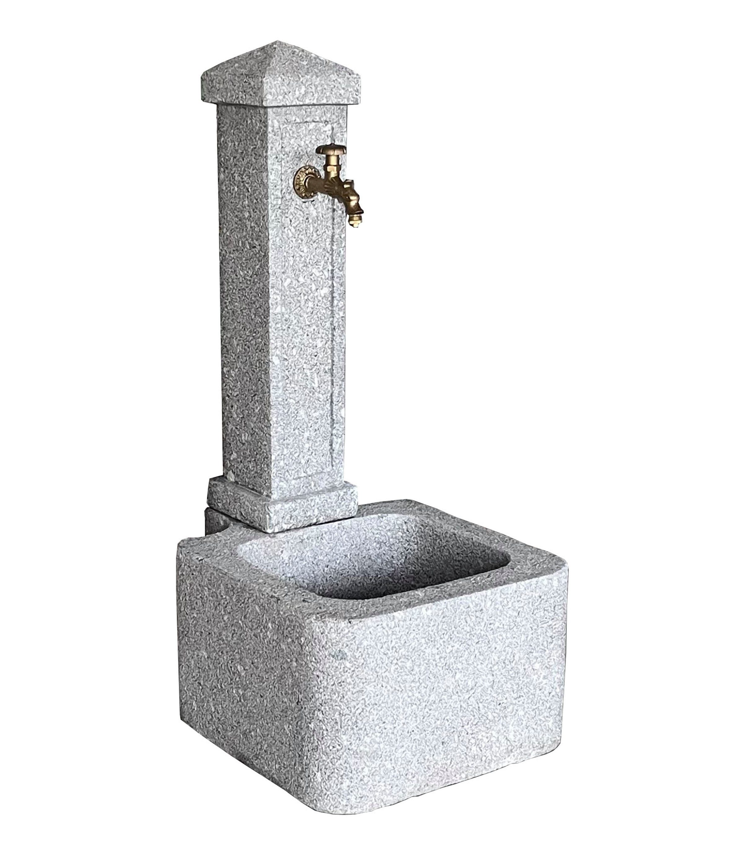 Dehner Gartenbrunnen Graz, 110 x 60 x 50 cm, Granit, grau, Granit-Zapfsäule mit Brunnenbecken, inkl. Pumpe / Messing-Wasserhahn
