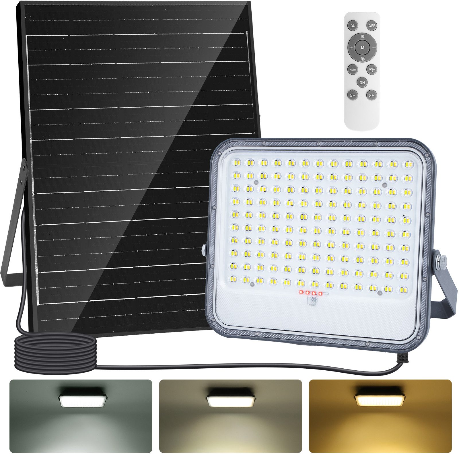 Aigostar Flutlichtstrahler Solar LED Strahler Außen mit Großer Solarpanel,Dimmbar 3000/4000/6500K, LED fest integriert, ohne Leuchtmittel, CCT-Dreifarbeneinstellung